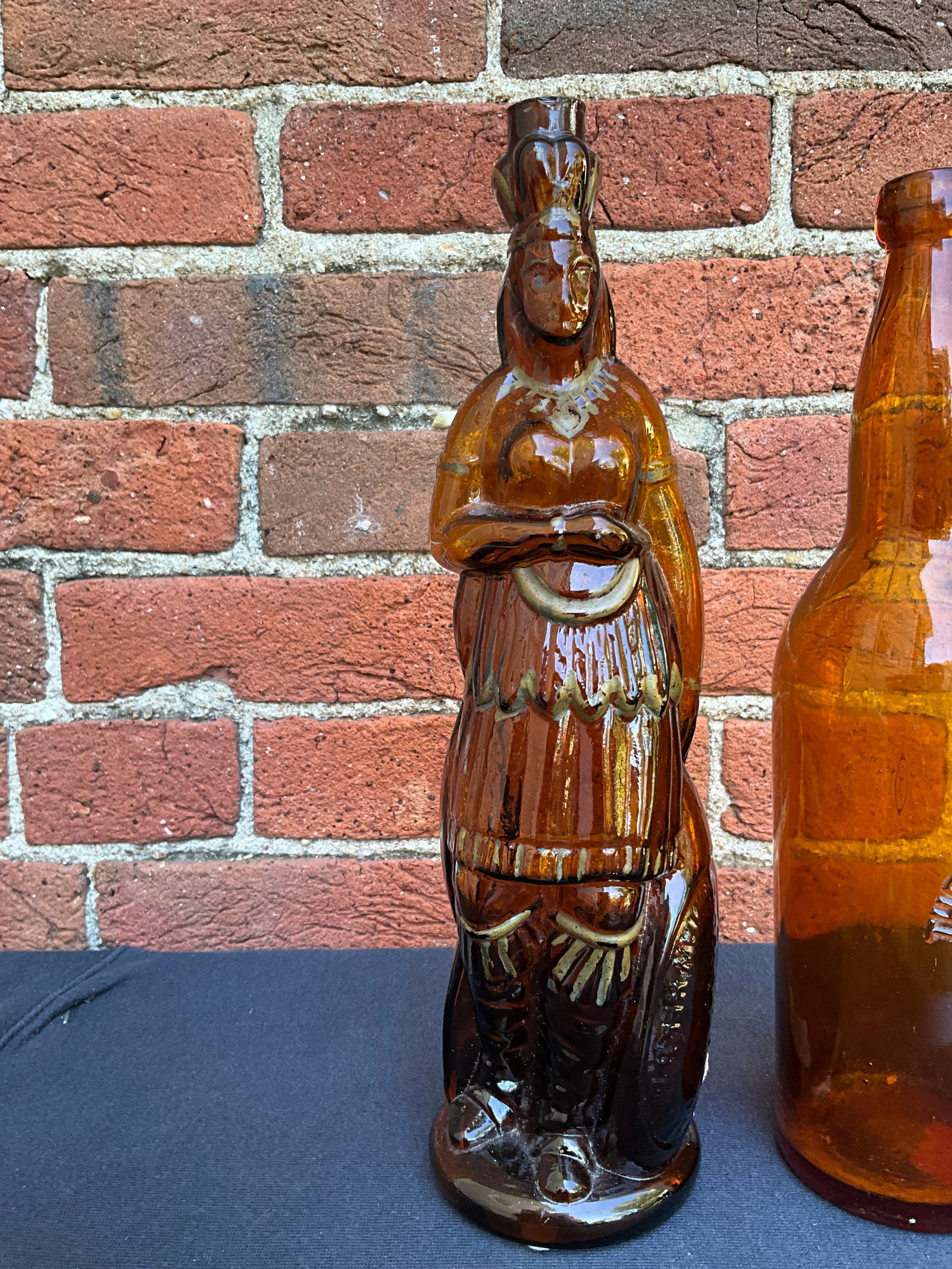 Early 1870s Brown's Celebrated Indian Herb Bitters Bottle with Original Paint, Figural Queen Bitters: Here is an Early 1870s Brown's Celebrated Indian Herb Bitters bottle with original paint. Bottle has a smooth base and a sheared and ground lip. Ground lip even retains some gold paint on it. Gold pai