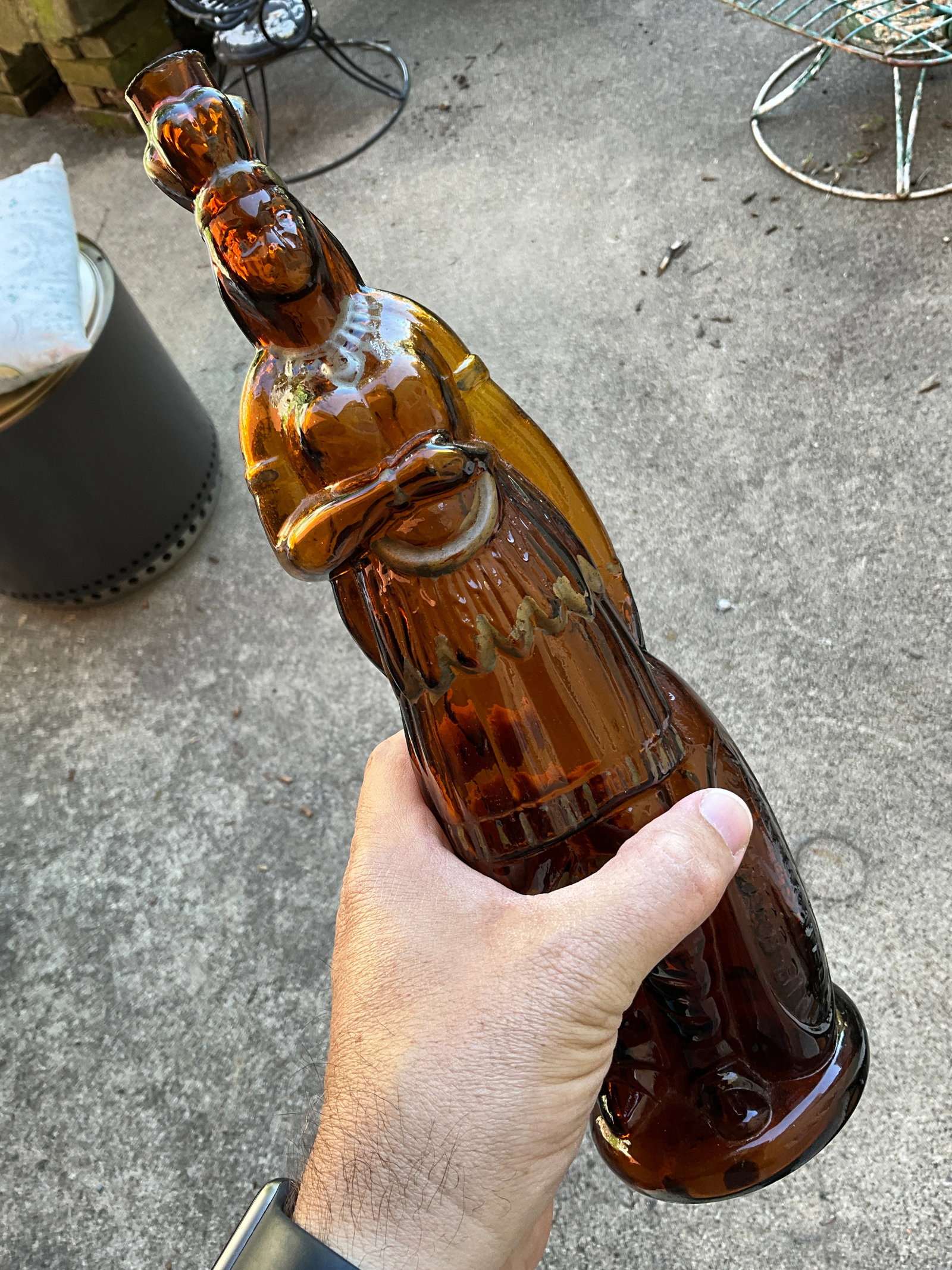 Early 1870s Brown's Celebrated Indian Herb Bitters Bottle with Original Paint, Figural Queen Bitters - 2