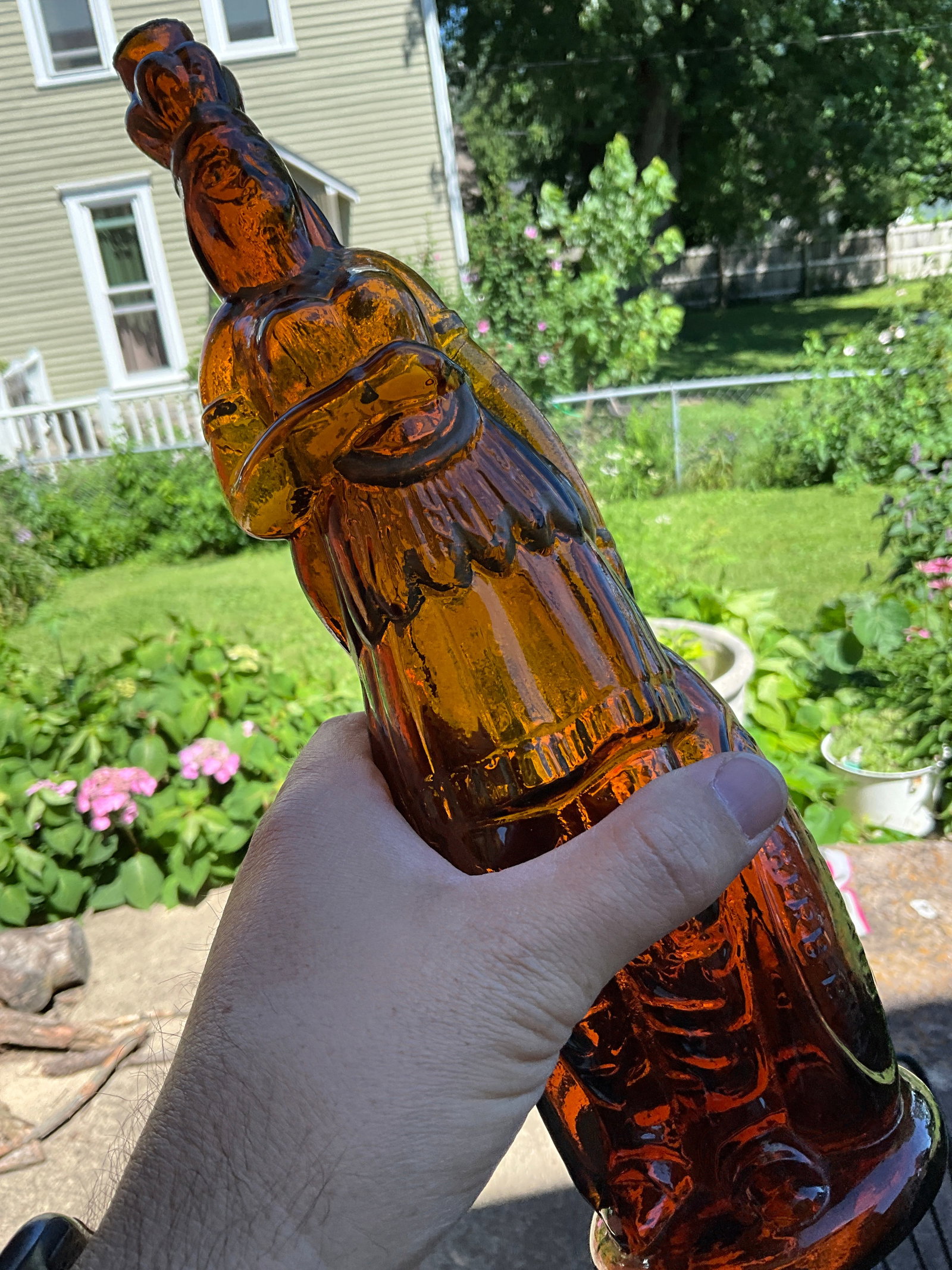 Early 1870s Brown's Celebrated Indian Herb Bitters Bottle with Original Paint, Figural Queen Bitters - 4