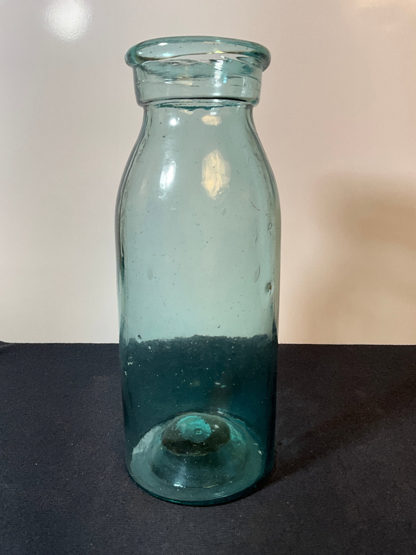 1850s, Quart Free Blown, Iron Pontiled Pickle Jar. Rolled Lip. Deeper Color Aqua - Clean (1 of 7)