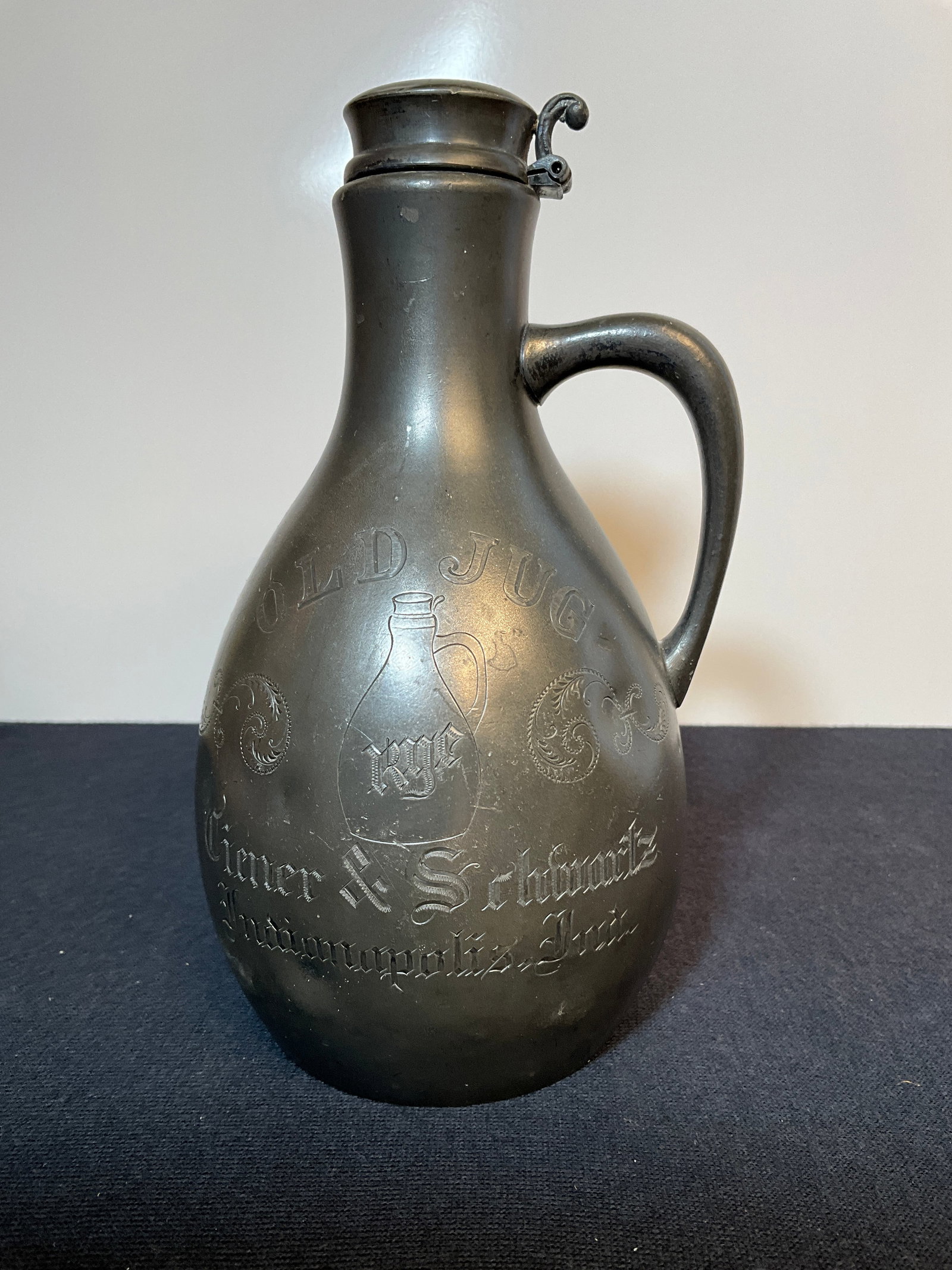 Pewter Advertising Whiskey Container - Ciener & Schwartz, Old Judge Rye, Indianapolis Indiana (1 of 5)