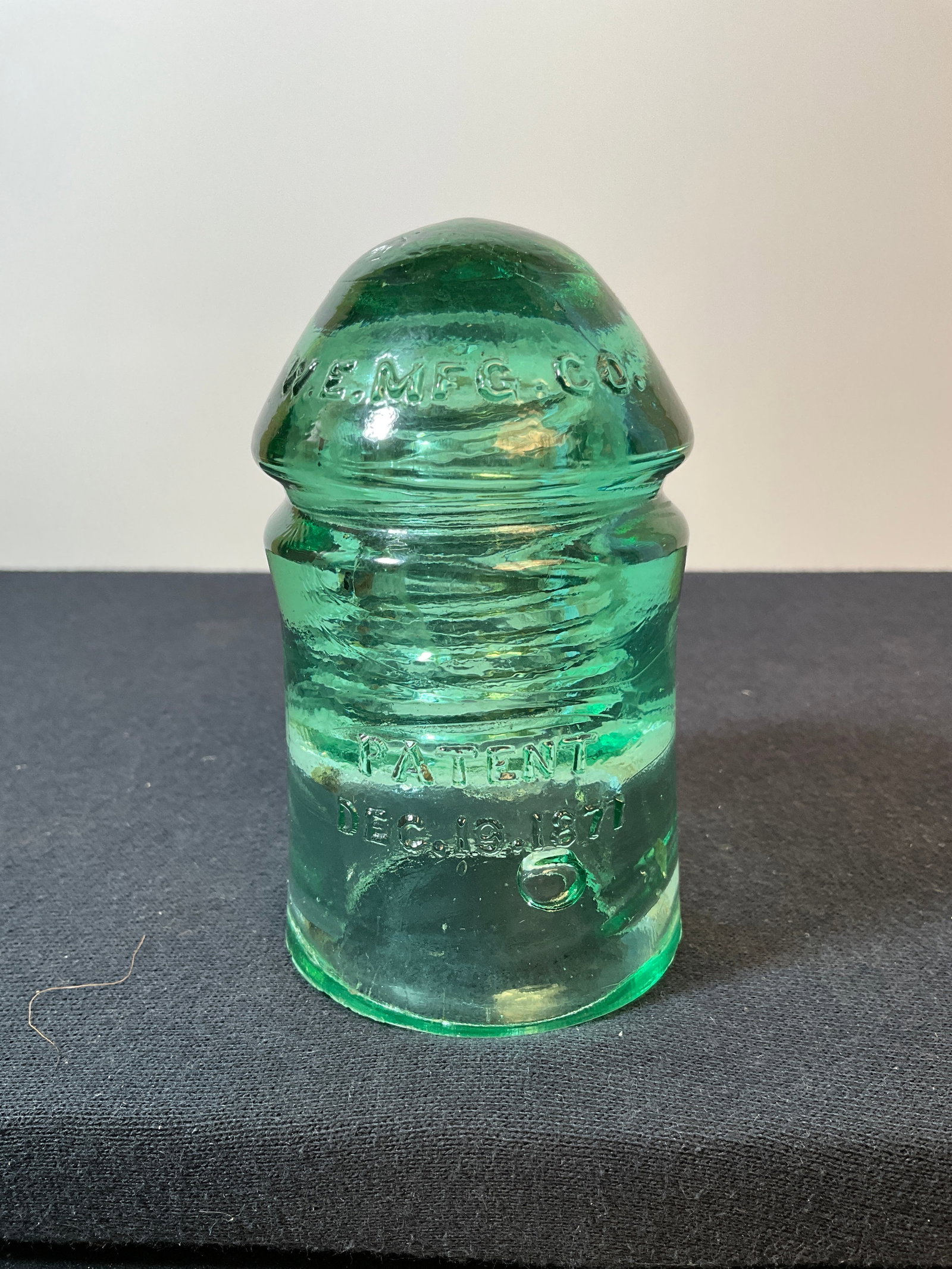 RARE W.E. MFG. Co. Insulator - W.U. Green Aqua with White Streak in glass (1 of 6)