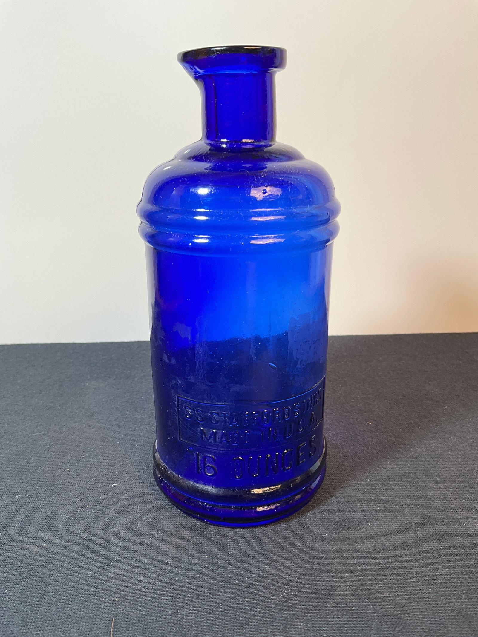 S.S. Stafford's Master Ink Bottle, 16 Oz. Version, Cobalt Blue with Pouring Spout. (1 of 5)