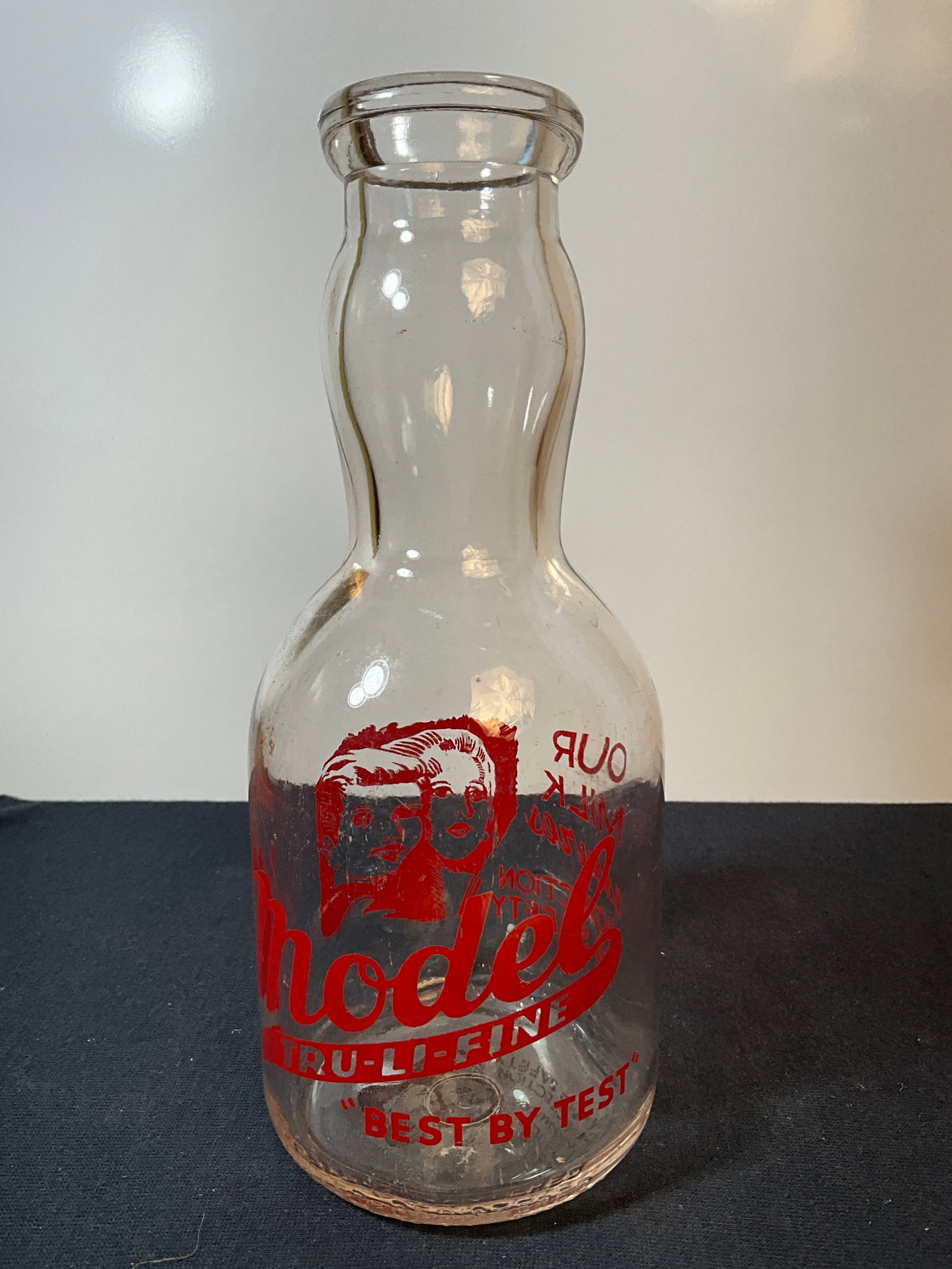 Quart Cream Top Model Milk Bottle with Red Pyro, Terre Haute Indiana - Tru-Li-Fine (1 of 5)