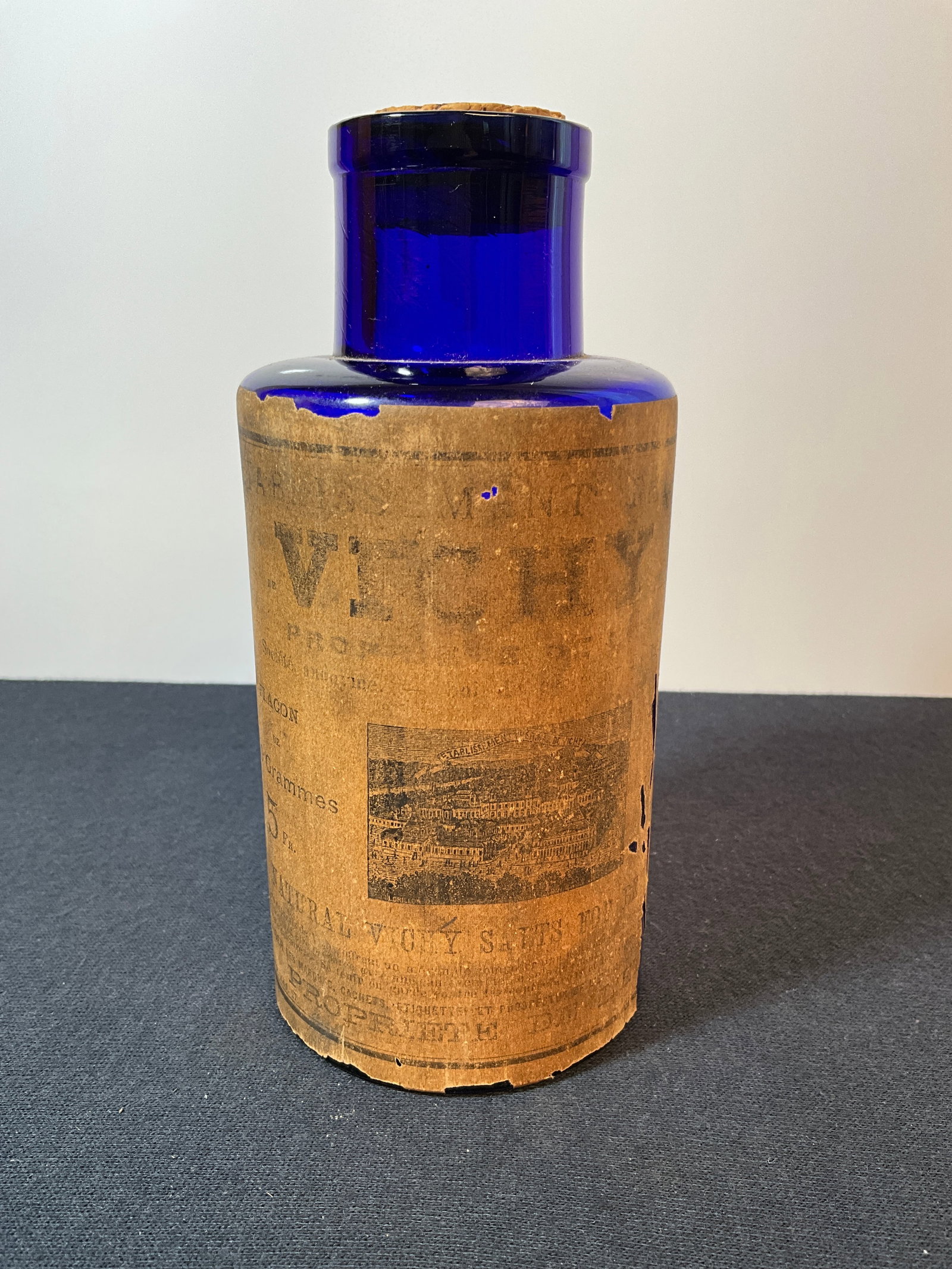 Vichy Natural Salt Minerals Bottle in Cobalt Blue - 7 inch's Tall with Label (1 of 6)