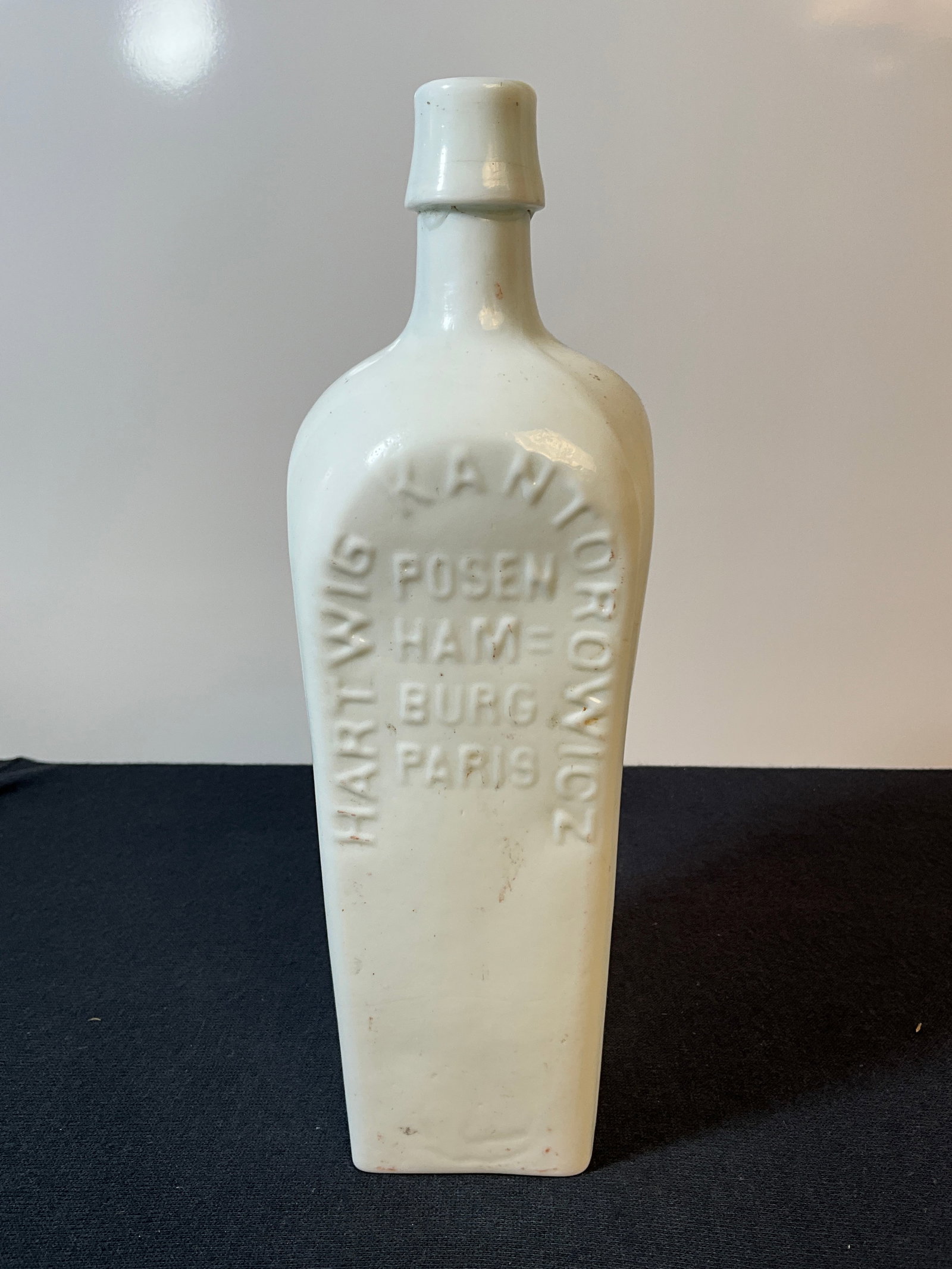 Hartwig Kanntorowicz Posen, Ham=, Burg, Paris - White Milk Glass Bitters Bottle (1 of 7)