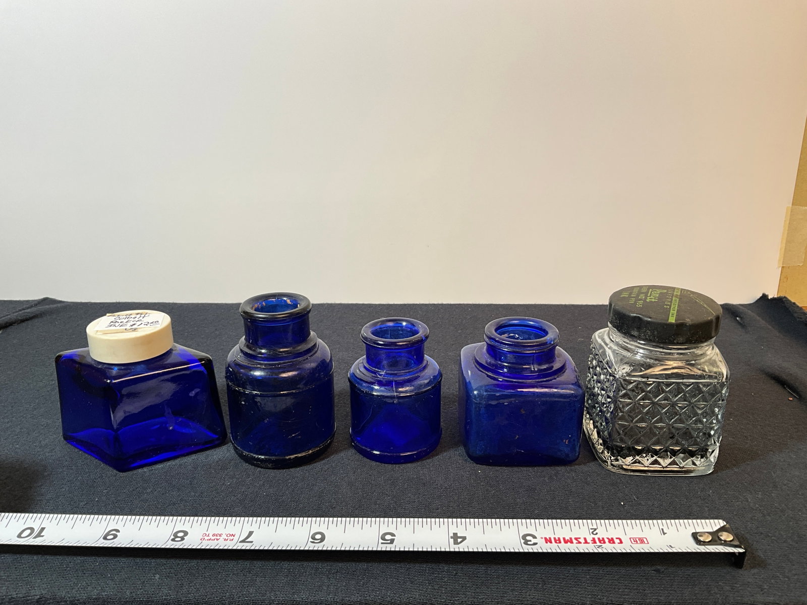 Lot of 5 Ink Bottles - 4 are in Cobalt Blue - 1 art deco bottle (1 of 3)