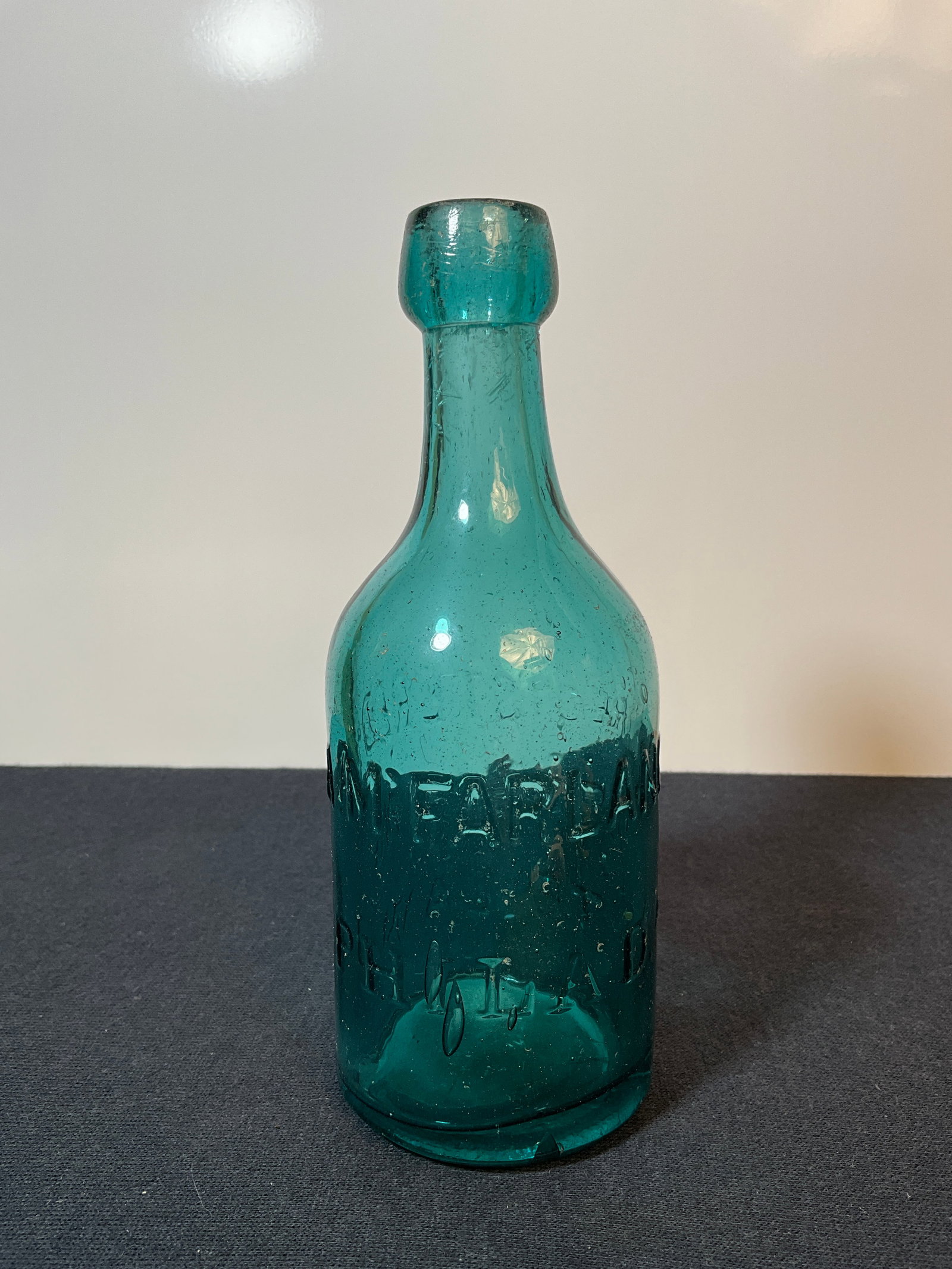 1860s Iron Pontiled -Teal, A. McFarland Soda Bottle, Philadelphia PA. Registered According to Law (1 of 6)