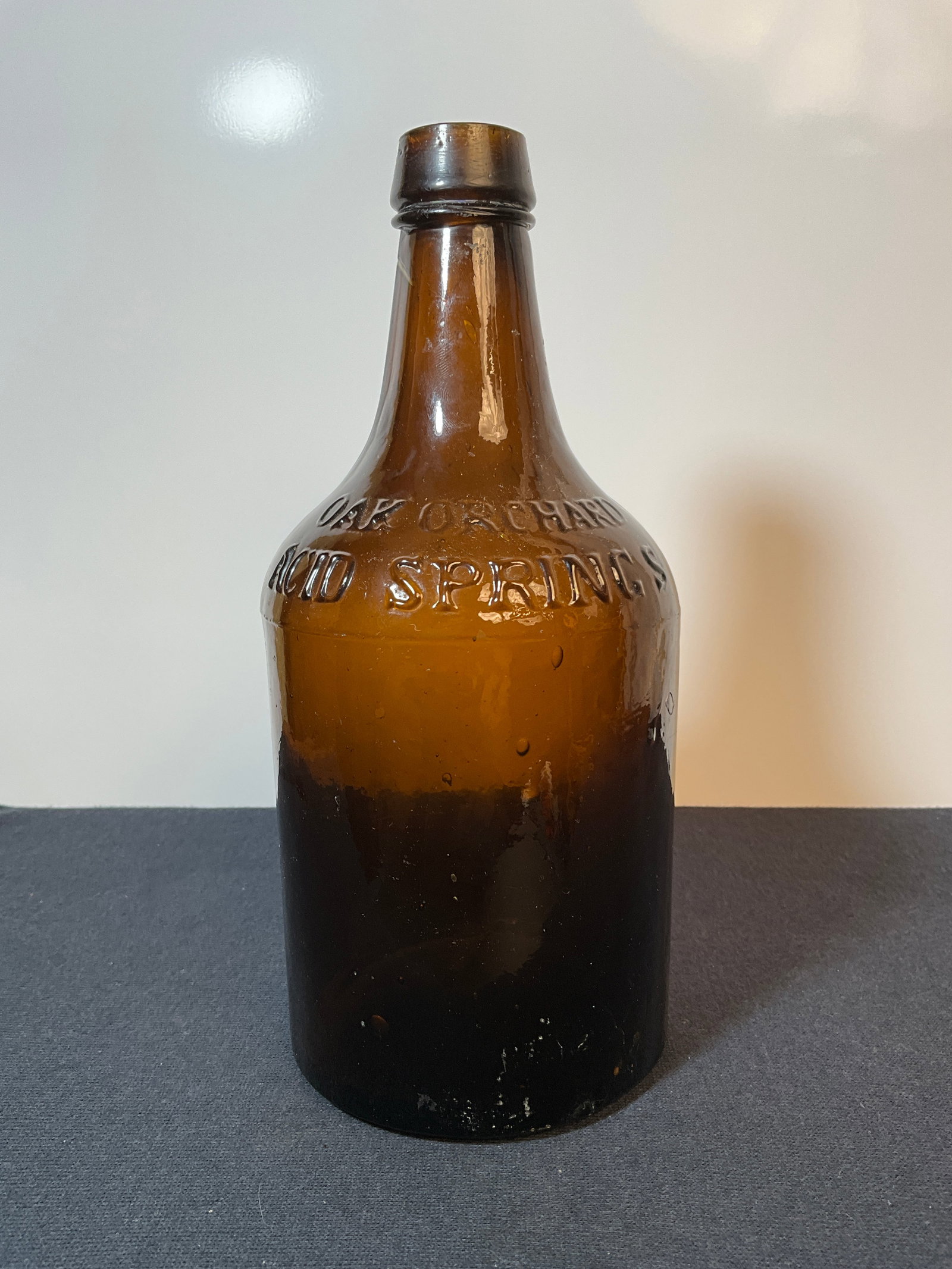 1870s Oak Orchard Acid Springs Bottle in OliveAmber Color - Lockport N.Y Glassmaker: Here is an 1870s Oak Orchard Acid Springs Bottle in Olive Amber Color, Embossed on the reverse is H.W. Bostwick, AGT. No. 574, Broad. Way, New York. on the base it's embossed - From F. Hitchins Factor