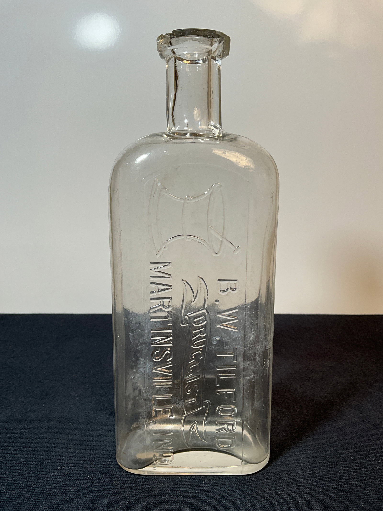 RARE 1900's Pharmacy Bottle - Martinsville Indiana - B.W. Tilford Druggists, Martinsville Indiana (1 of 5)