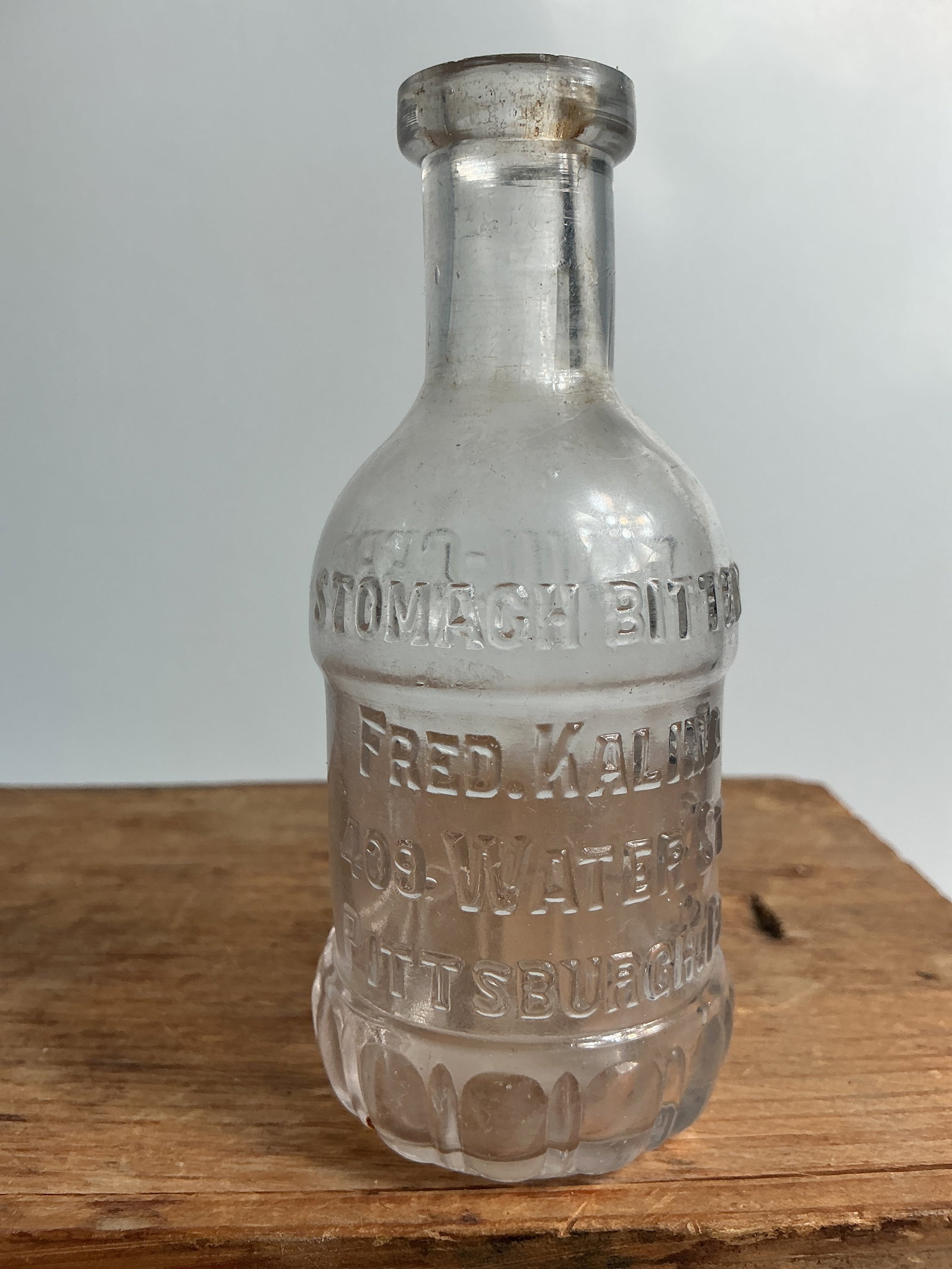 Sample Bottle - Devil-Cert Stomach Bitters, Clear, 4" tall. (1 of 4)