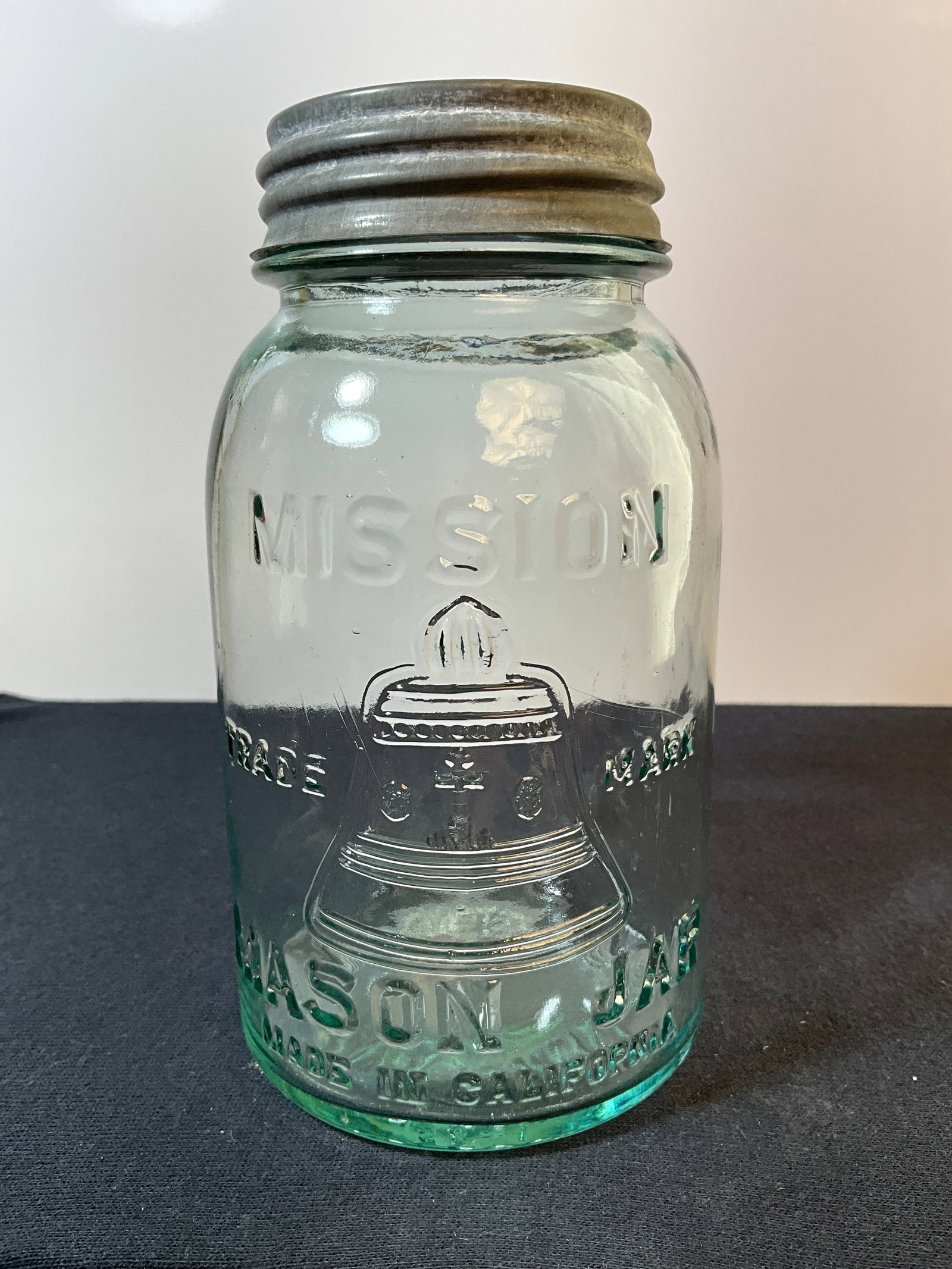Green Aqua Quart - Mission Mason Jar - Made in California with embossed Bell (1 of 6)