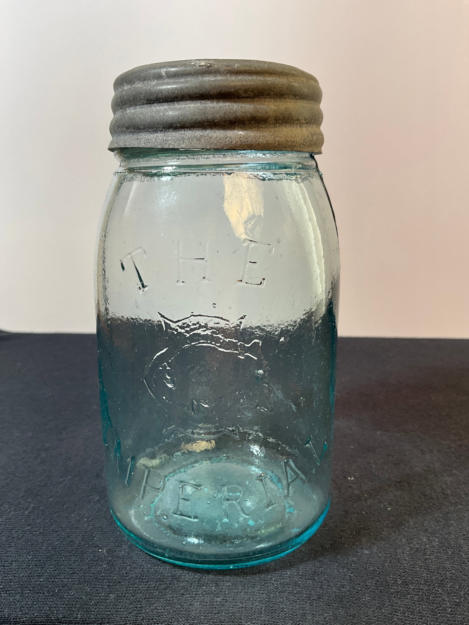 "Midget" Imperial Jar with Glass insert and Monogram in the middle. (1 of 9)