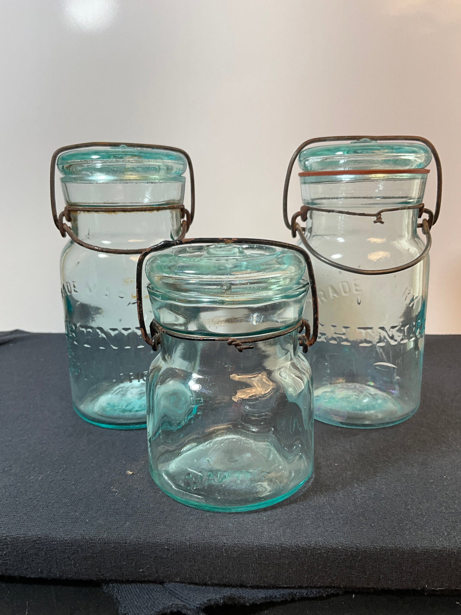 3 Lightning Jars - Aqua - 2 Pints with diff. Embossing and one 1/2 Pint (1 of 14)