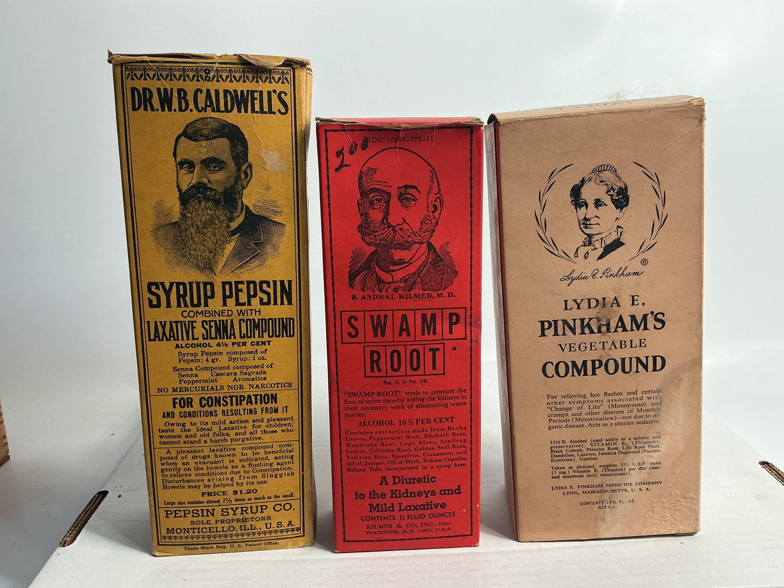 Lot of 3 Labeled, Contents & Box Meds - Dr. Kilmer's, Dr. Caldwell's and Lydia Pinkham's. (1 of 5)