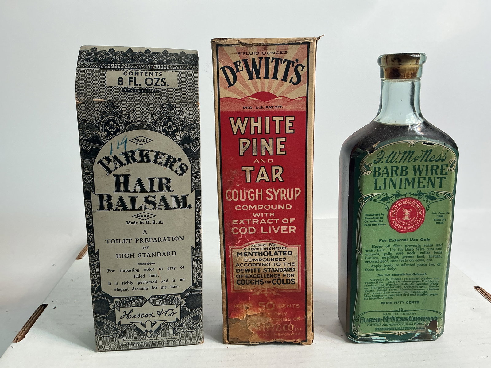 Lot of 3 Labeled, Contents and 2 w/ Box Meds - Parker's, DeWitt's and McNess' (1 of 4)