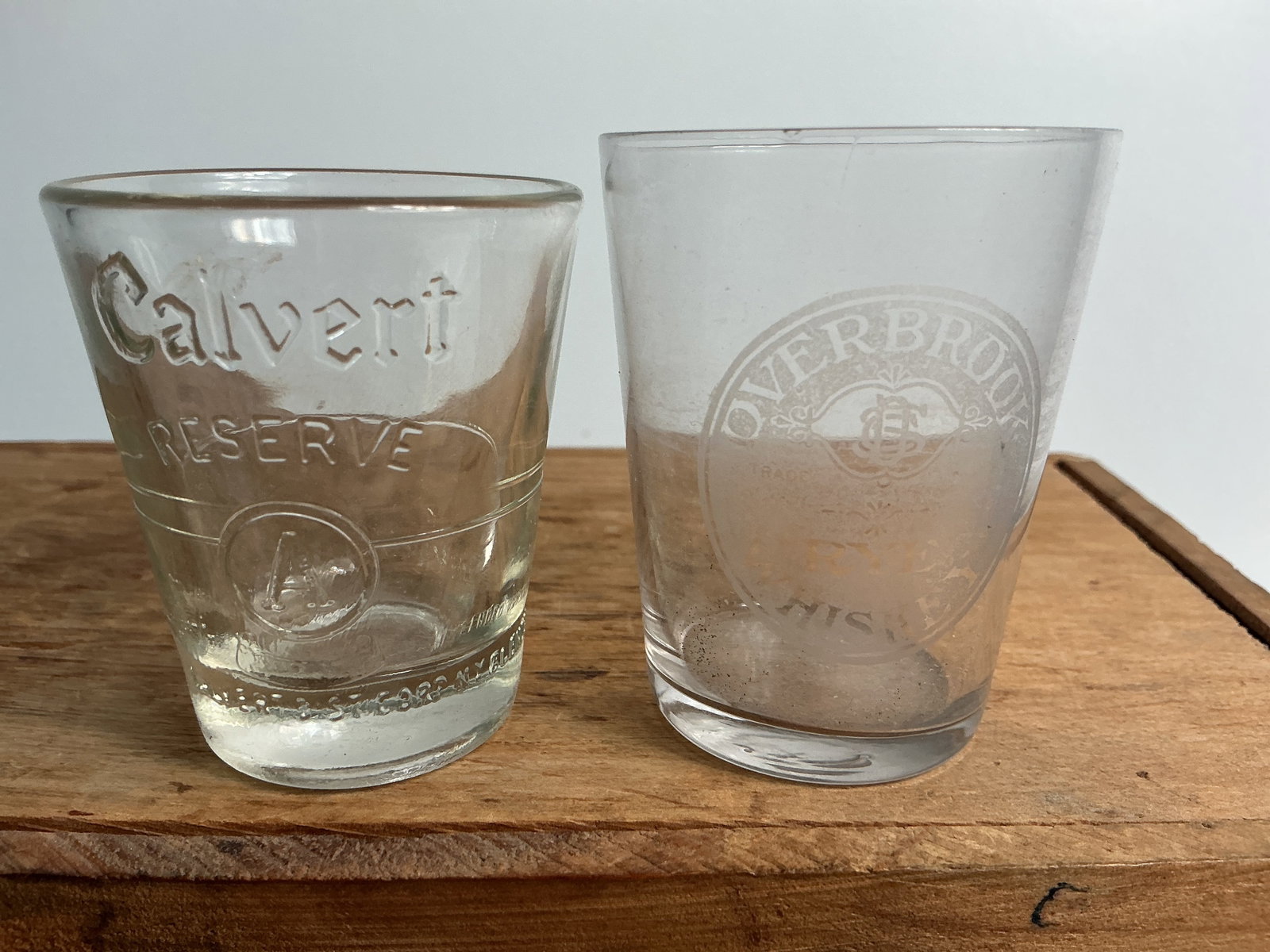 2 Whiskey Shot Glassed - Overbrook Rye Whiskey & Calvert Reserve A (1 of 3)