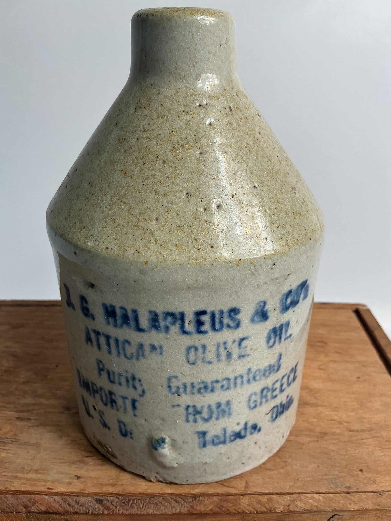 Small Cream Colored Stoneware Jug from JG Halapleus Toledo, Ohio (1 of 4)