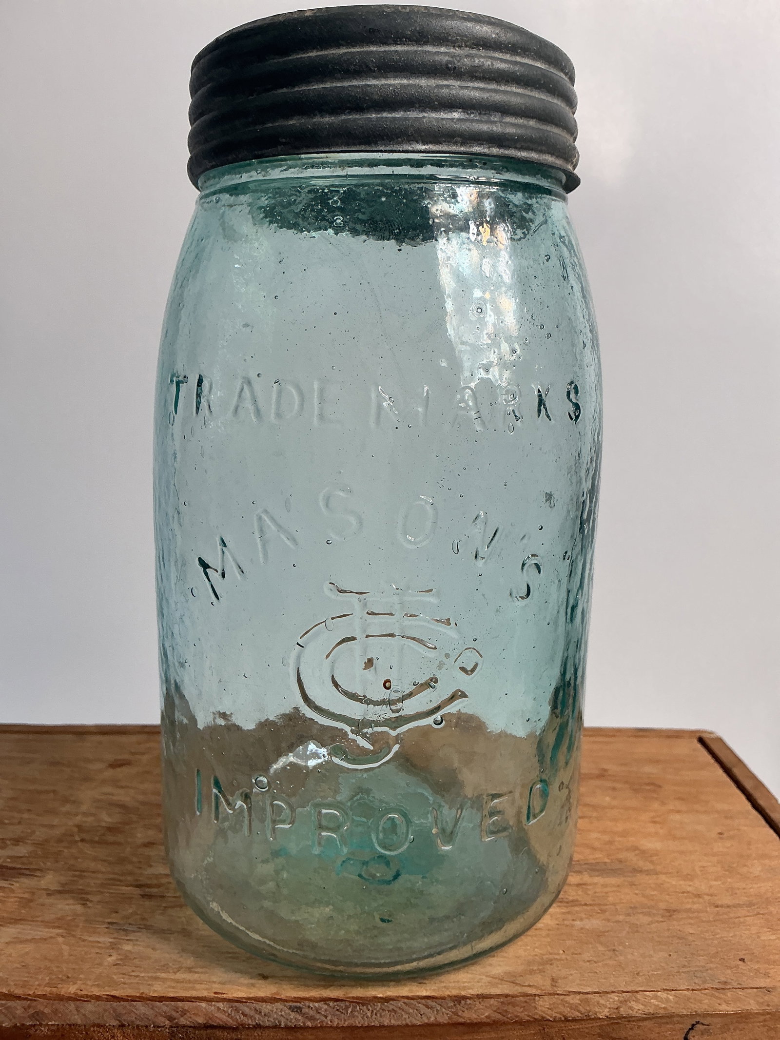 Mason's CFJ Improved, Quart, Aqua, Great Glass Texture. (1 of 5)