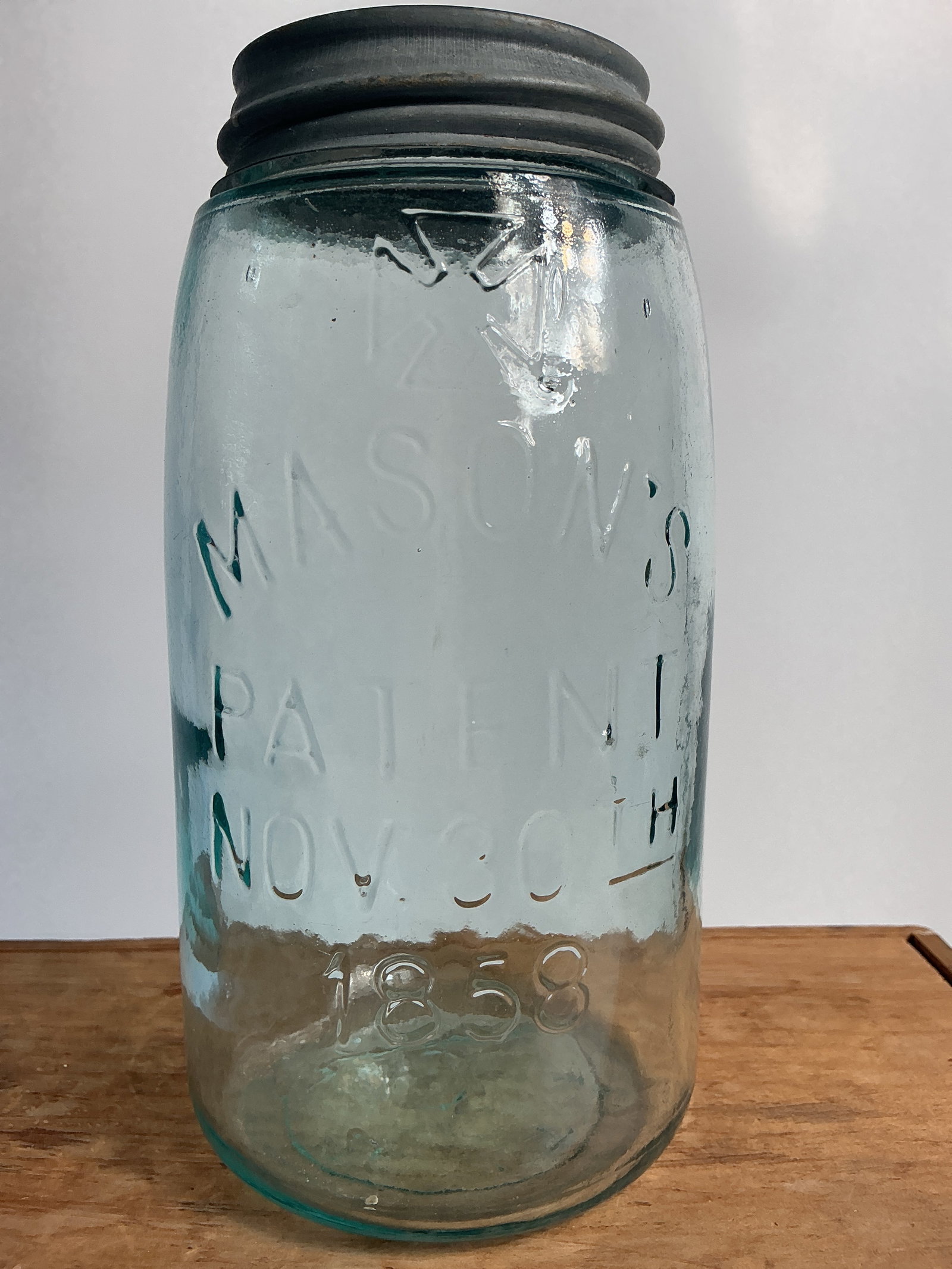 Cross Mason's Patent Nov. 30TH 1858, Aqua, Quart: Here we have a Cross Mason's Patent Nov. 30TH 1858. The jar is aqua, quart size and has a ground lip. The jar is clean, bright and has no damage.