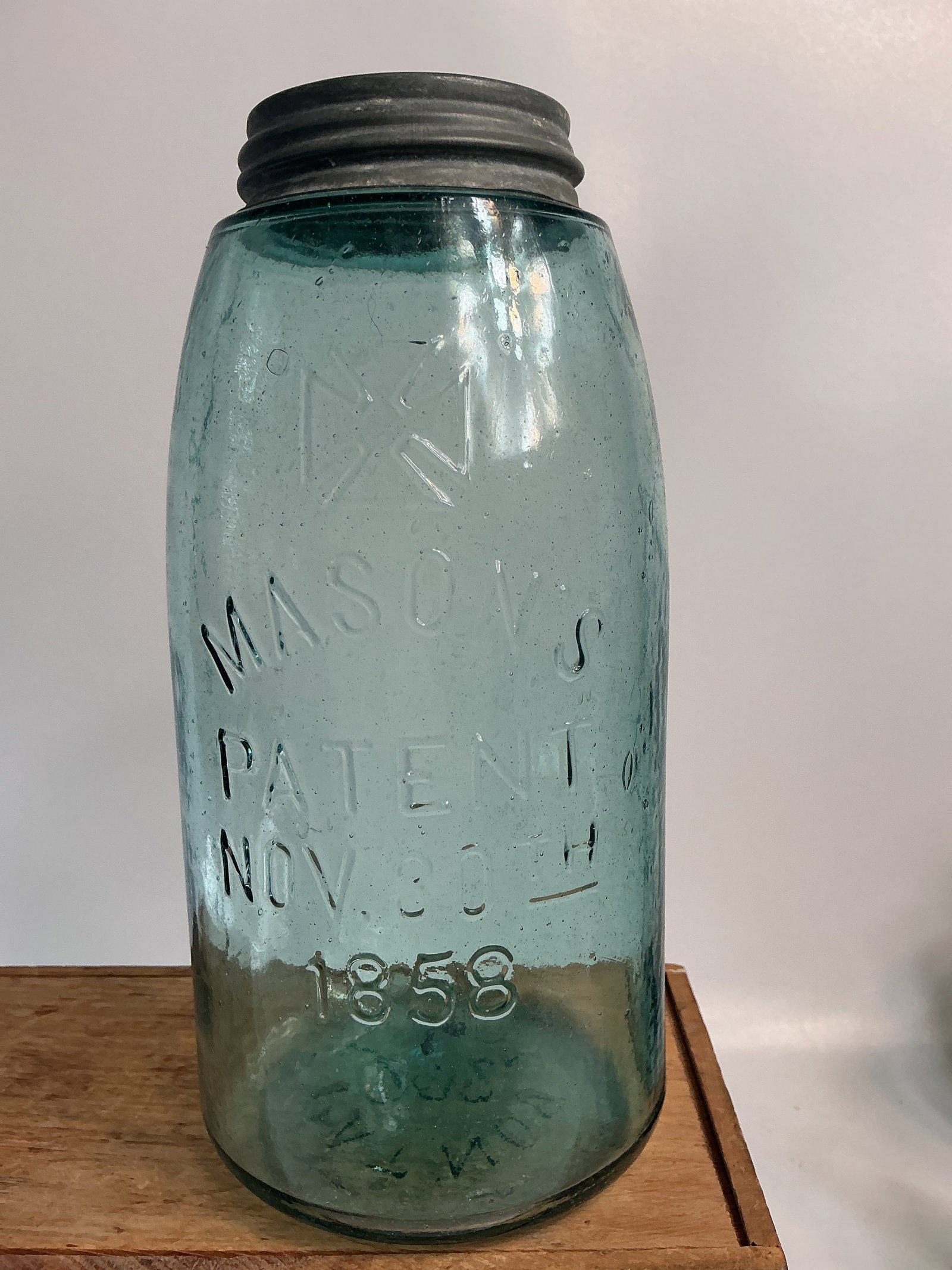 Cross Mason's Patent Nov. 30TH 1858, Aqua, 1/2 Gallon (1 of 4)