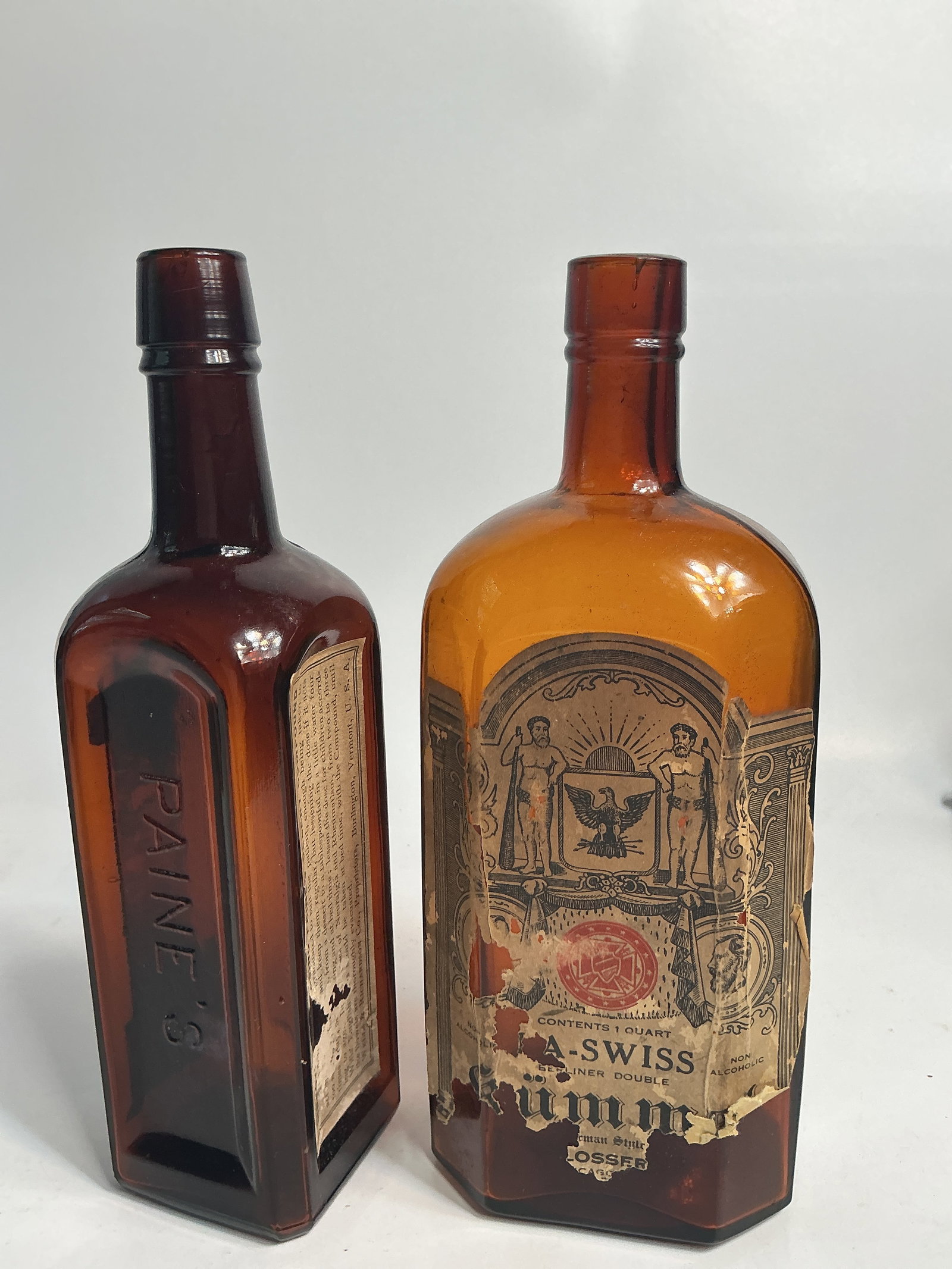 Lot of 2 Amber Bottles with Labels - Gilka-Swiss & Paine's Celery Compound (1 of 4)