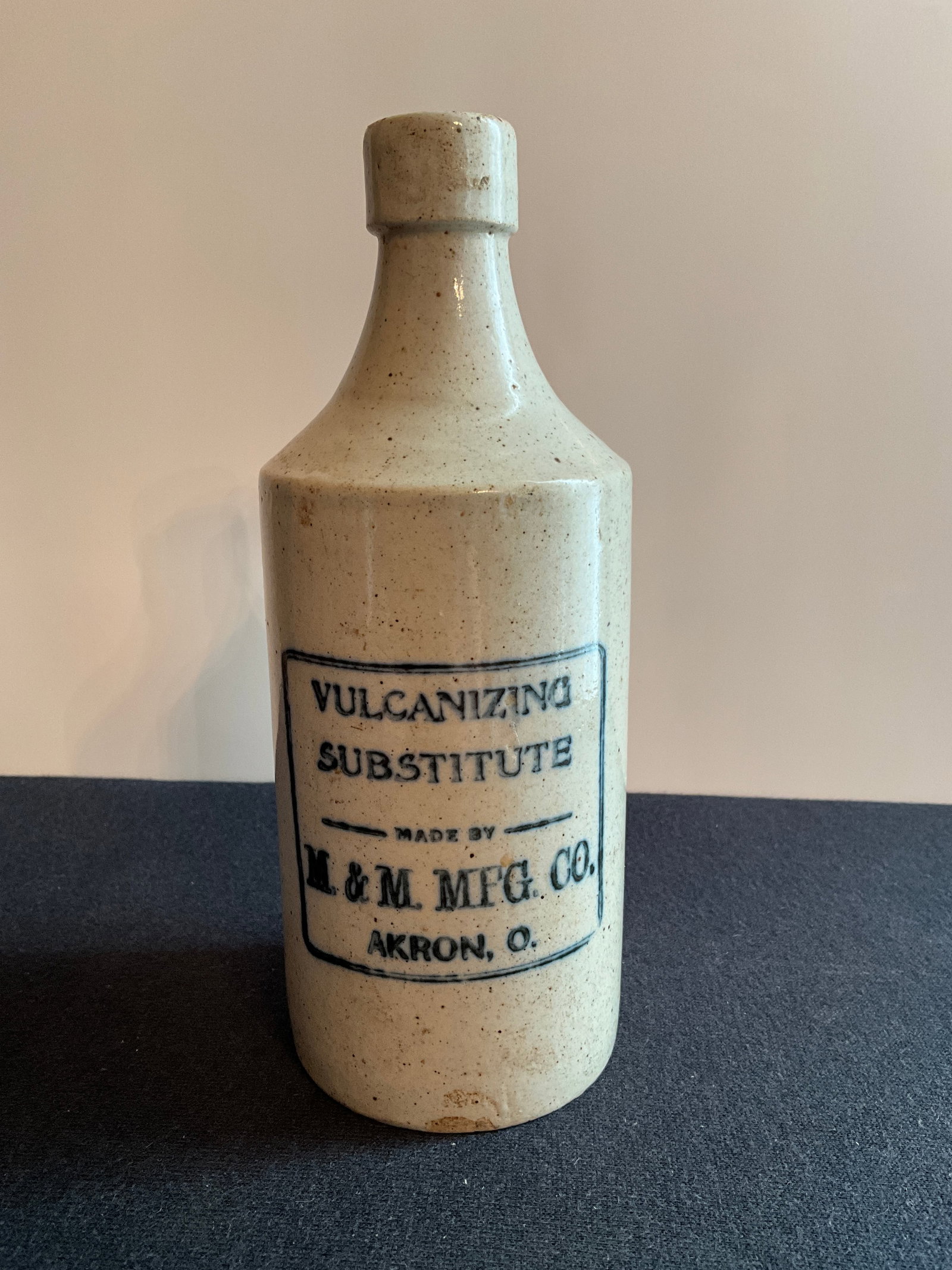 Early Stoneware Stenciled Bottle - M & M Mfg.Co, Akron Ohio, Vulcanizing Substitute (1 of 6)