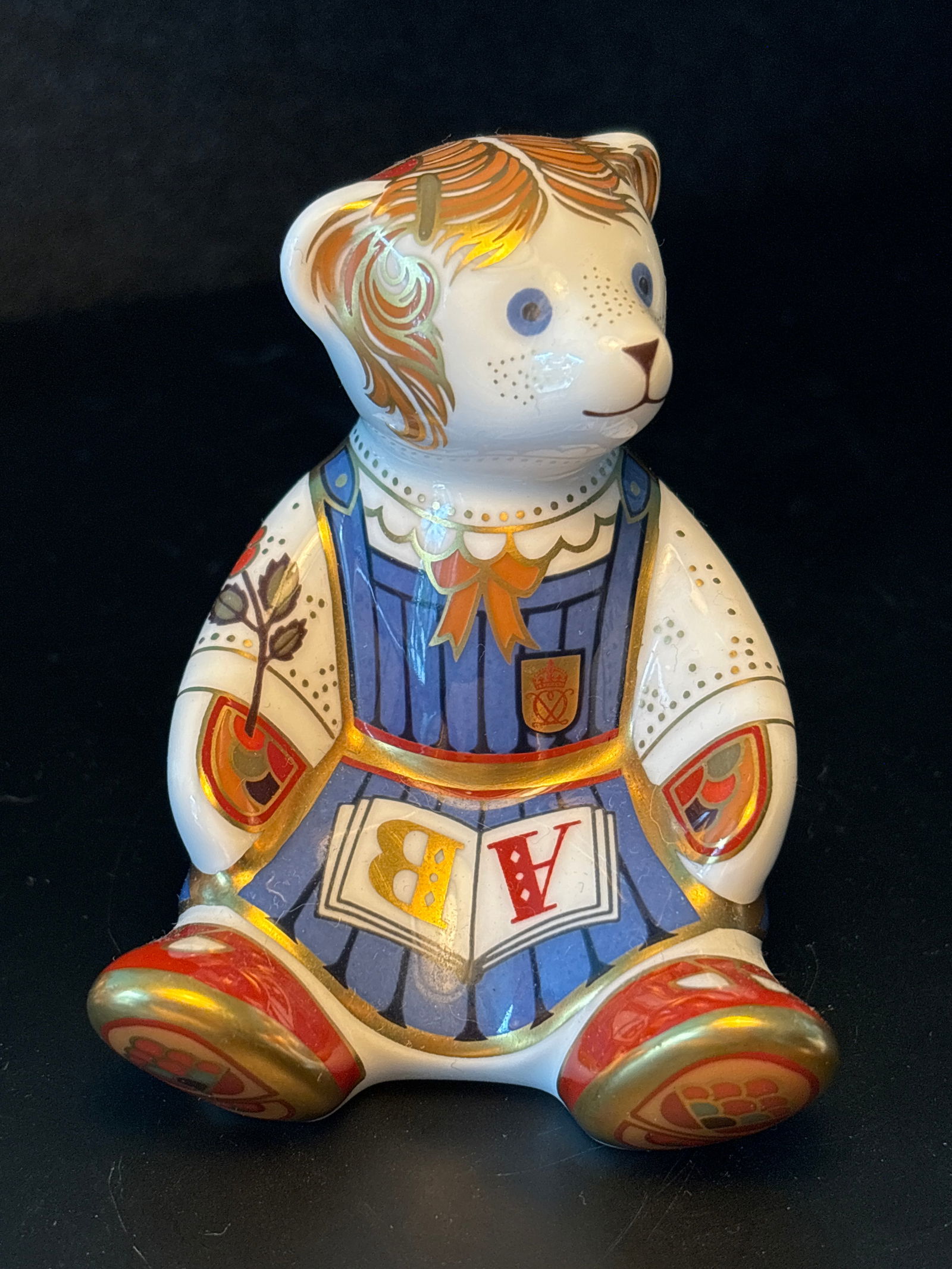 2002 Royal Crown Derby “Schoolgirl Teddy’; 3&1/2 inches, silver stopperstopper (1 of 7)