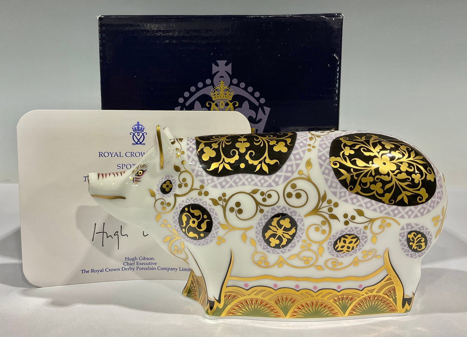 Limited Edition Royal Crown Derby Spotty Pig 6&3/4inch paperweight w/box (1 of 1)