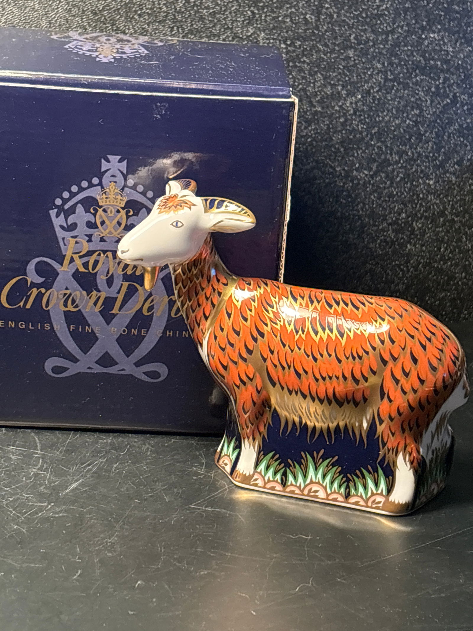 Artist signed &dated 2000 Royal Crown Derby English china Nanny Goat 5 inch paperweight (1 of 9)