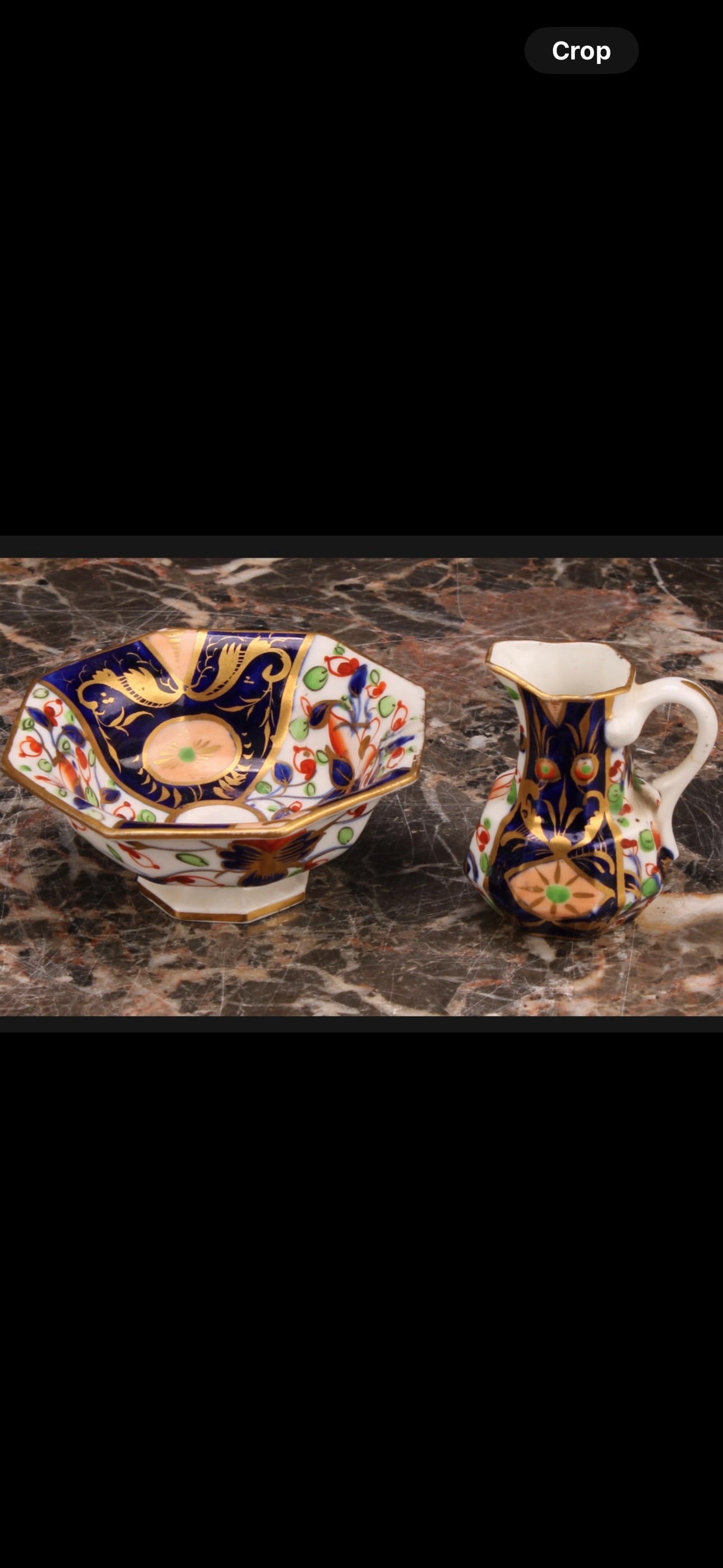 Small; A Derby porcelain miniature octagonal jug and basin, decorated Imari palette, the basi (1 of 1)
