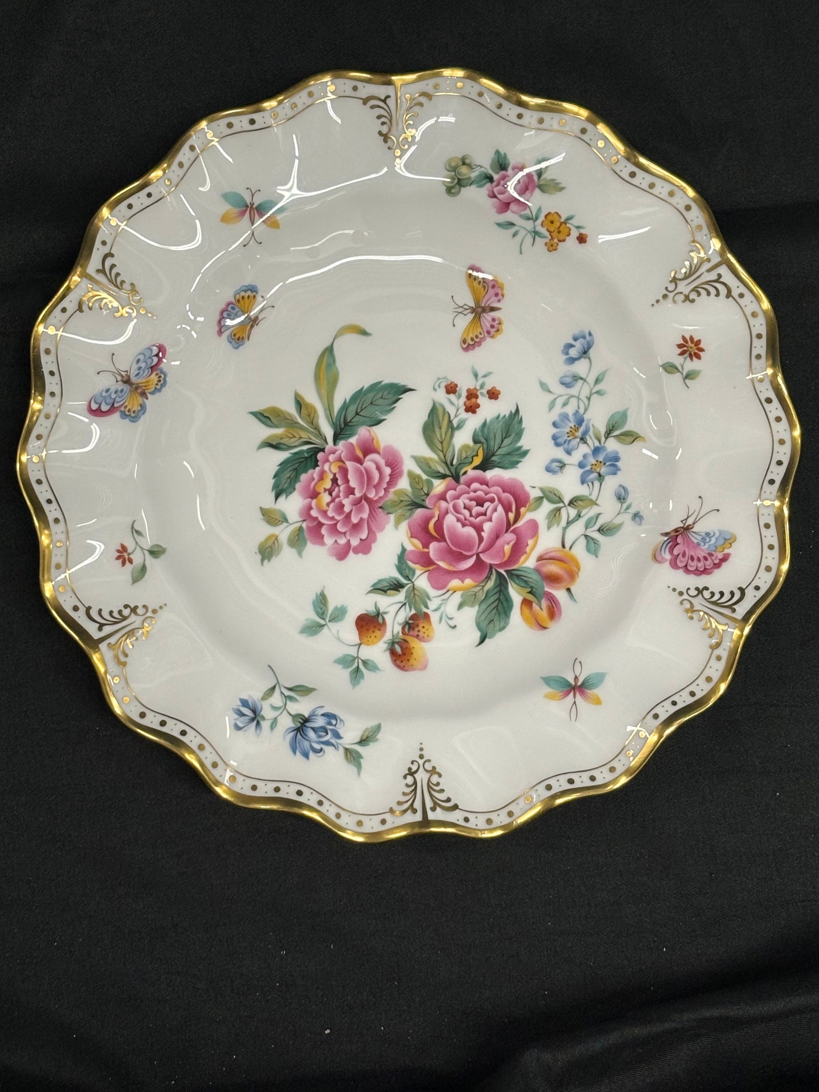Matching pair (2) 10&1/4 inch wavy edge ‘Derby Days’ Royal  Crown Derby fine china  dish/plate (1 of 8)