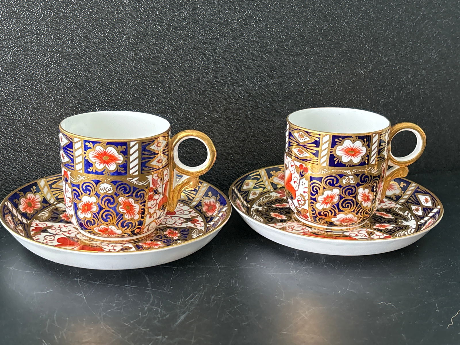 Pair (2) Imari pattern 2451 Royal Crown Derby fine china 2&1/2 inch cups w/saucers (1 of 7)