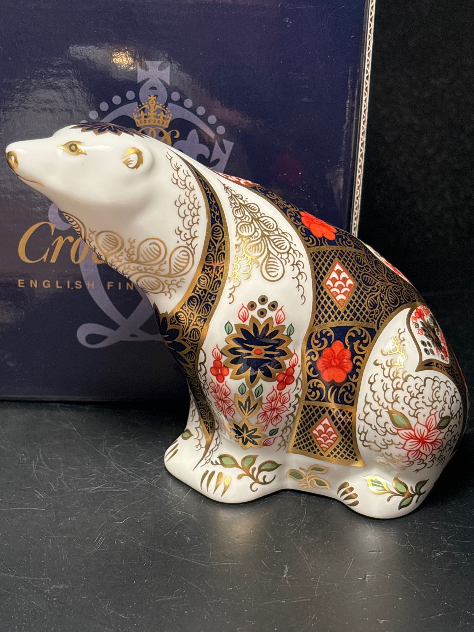 Imari Polar Bear  5 inch wideRoyal Crown Derby paperweight w/box, silver stopper (1 of 7)