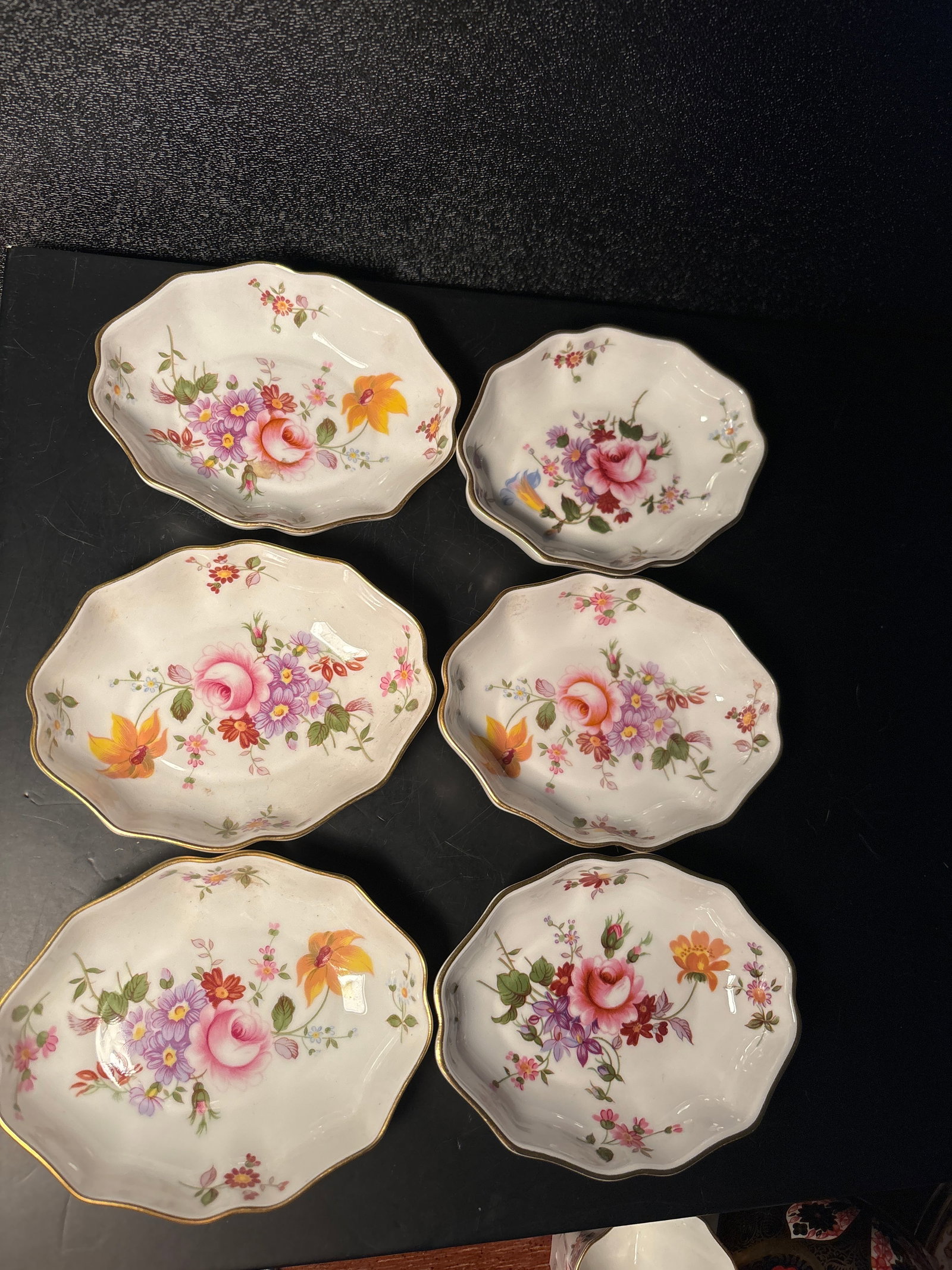 Set of six (6) Derby Posies small dish/bowls Royal Crown Derby bone china; 3x4 inches: Set of six Derby Posies dishes Royal Crown Derby bone china; labout 1 inch deep.Very good condition.