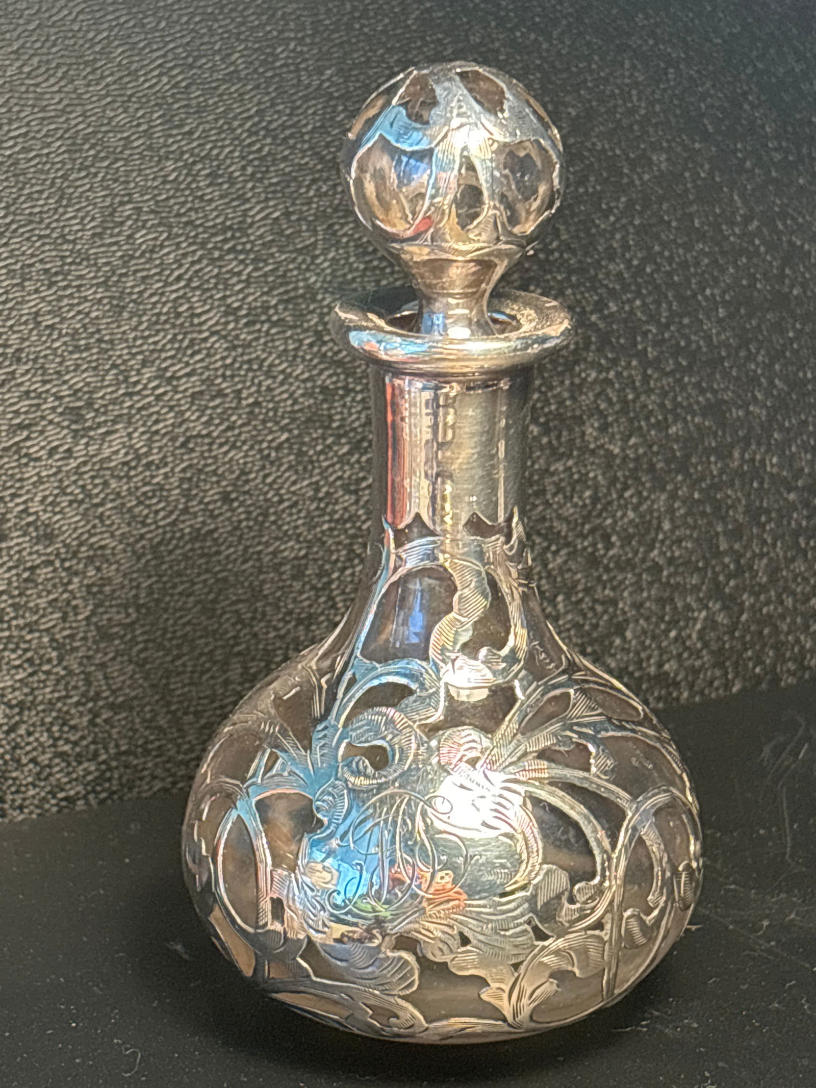 Antique Art Nouveau 4&1/2” sterling silver overlay perfume bottle (1 of 7)