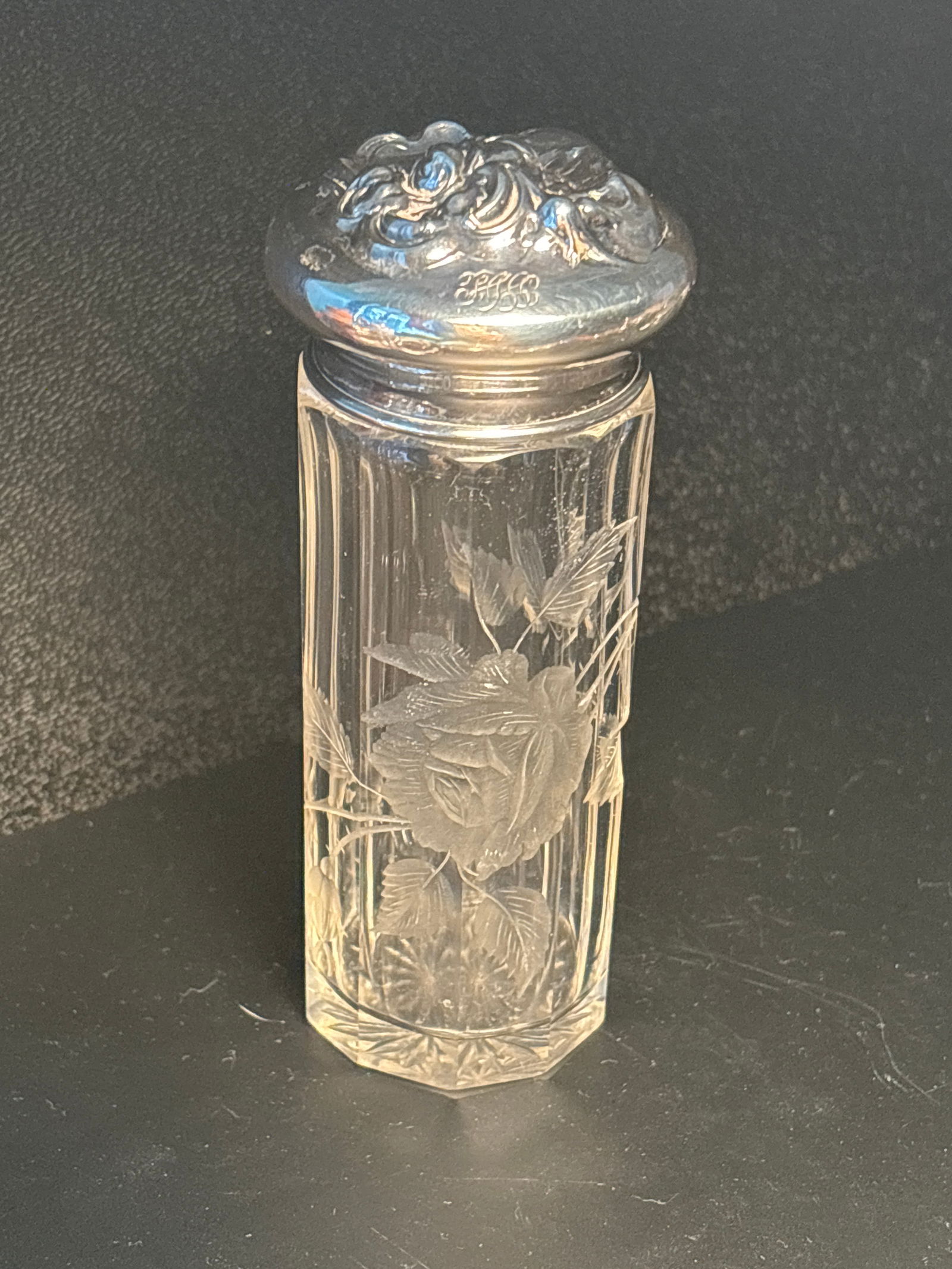 Antique Art Nouveau  Sterling lidded intaglio cut 4&1/2 in dresser bottle (1 of 7)