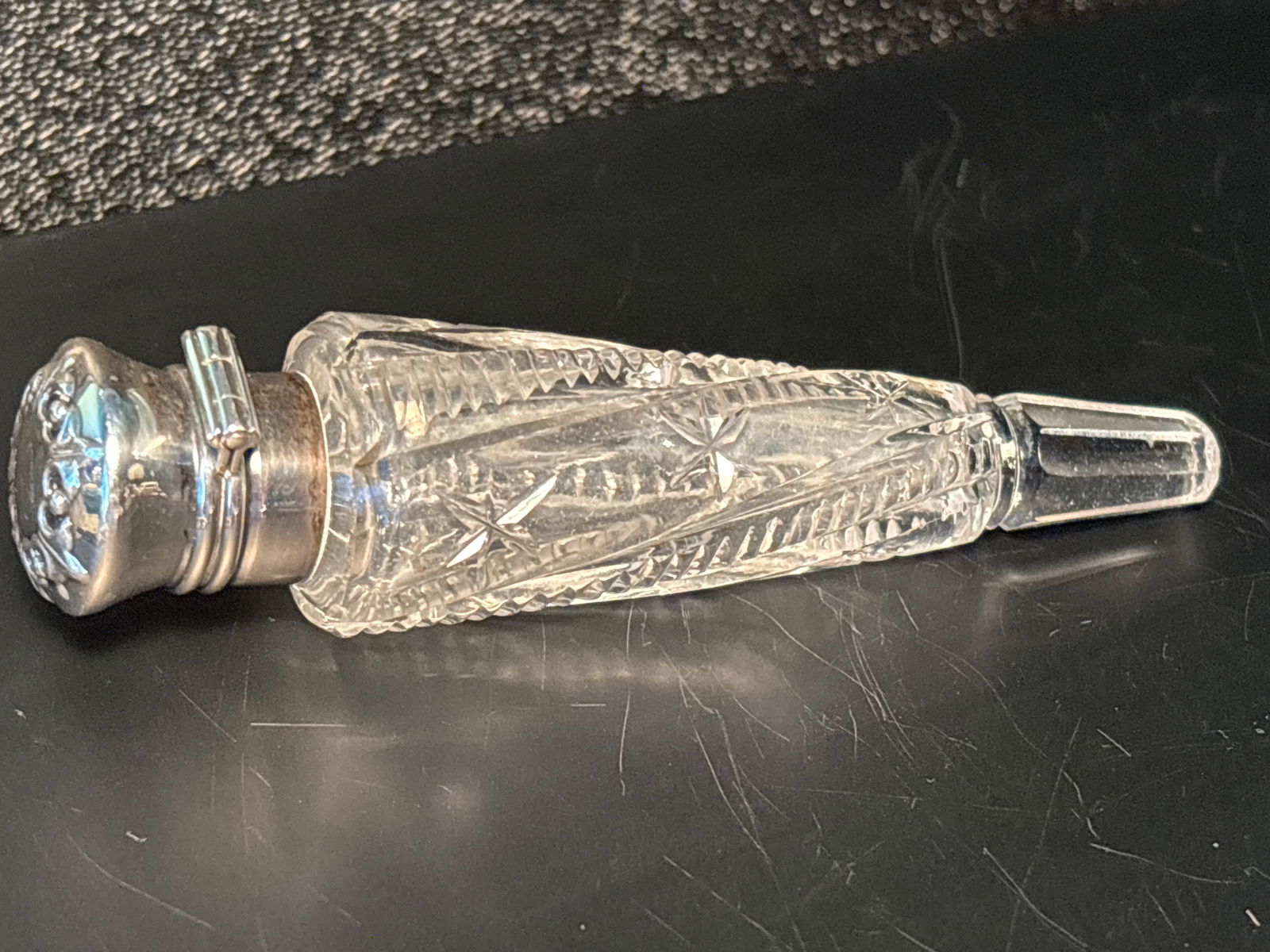 antique cut crystal perfume scent bottle with sterling top (1 of 5)