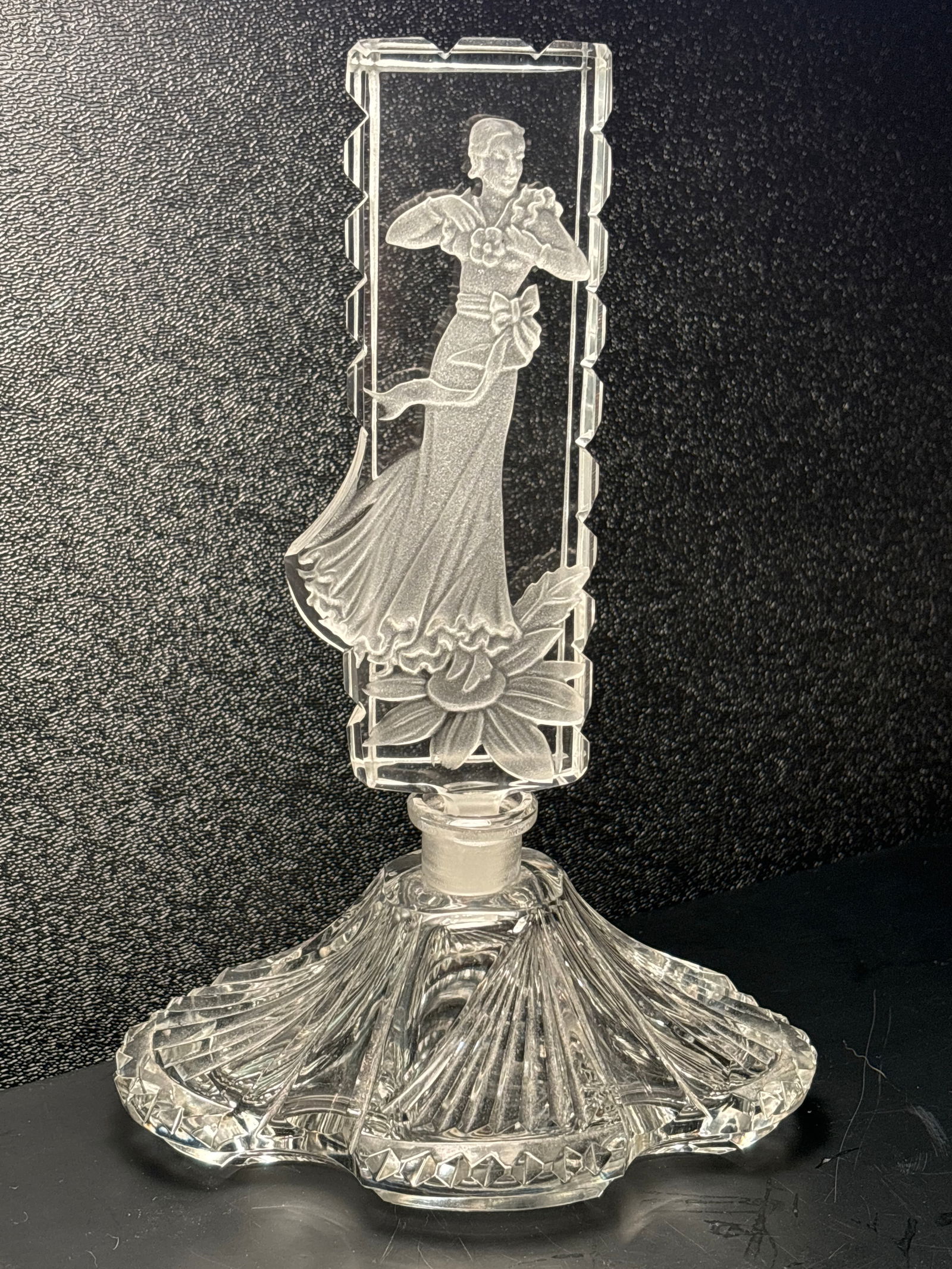 8&1/2 inch cut crystal perfume bottle with figural cut stopper; Czech Republic (1 of 7)