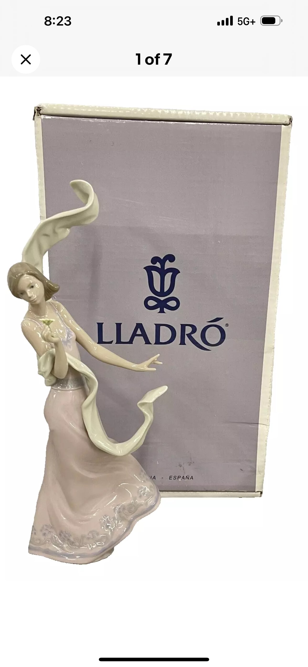 Big 14 inch Lladro Spanish porcelain Wind of Peace statue; with box: Lladro Figurine"WIND OF PEACE" Gloss Finish~With Original Box~ Issued In 1996…Retired In 1999 Approx. 14" Tall X 5 1/2" Wide X 4 1/4" Deep