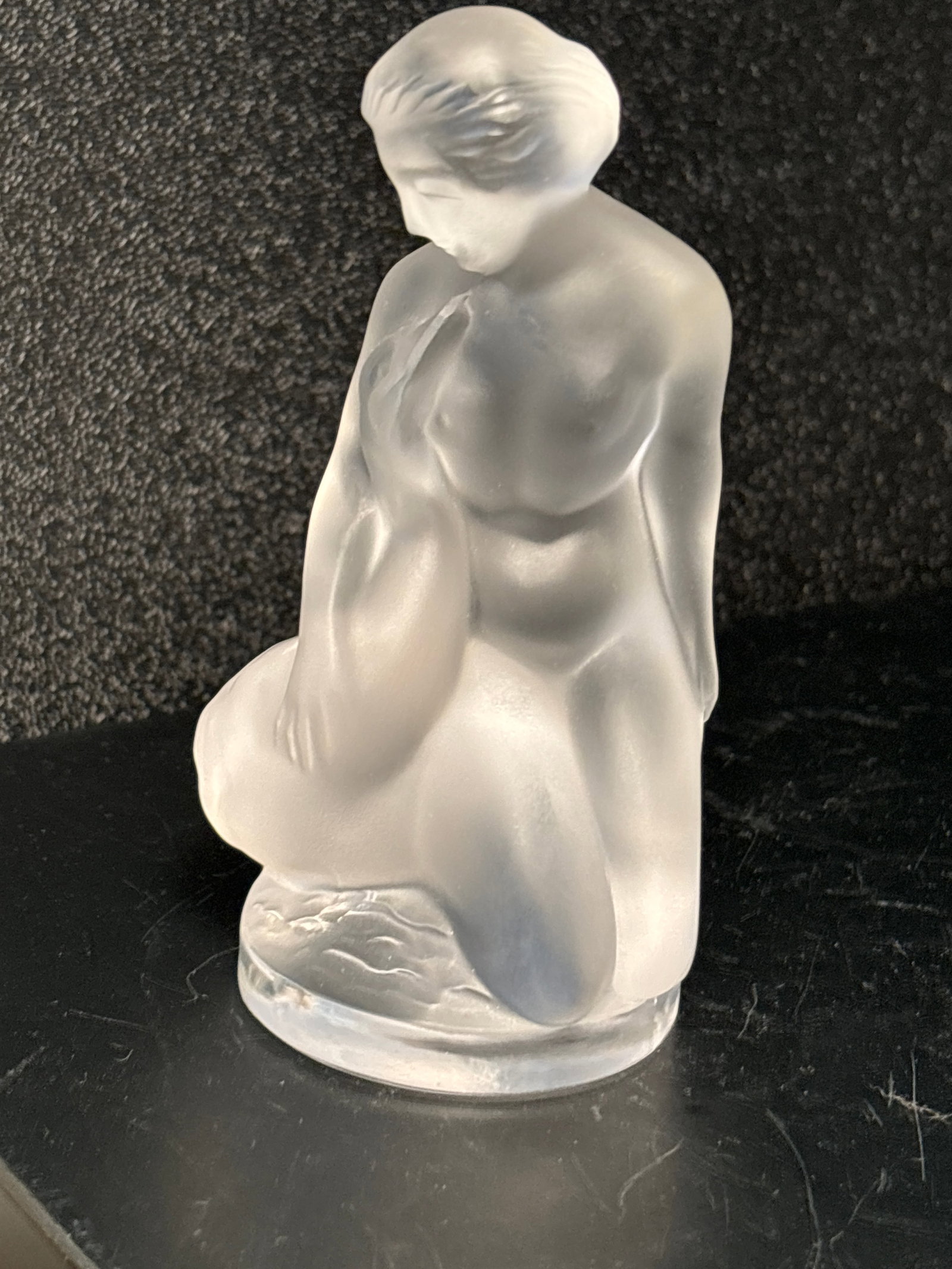 Original signed Lalique France frosted crystal Leda & the Swan 4&1/2in statue: Original signed Lalique France frosted crystal Leda & the Swan 4&1/2in statueScript signed marked Lalique.Very good condition.