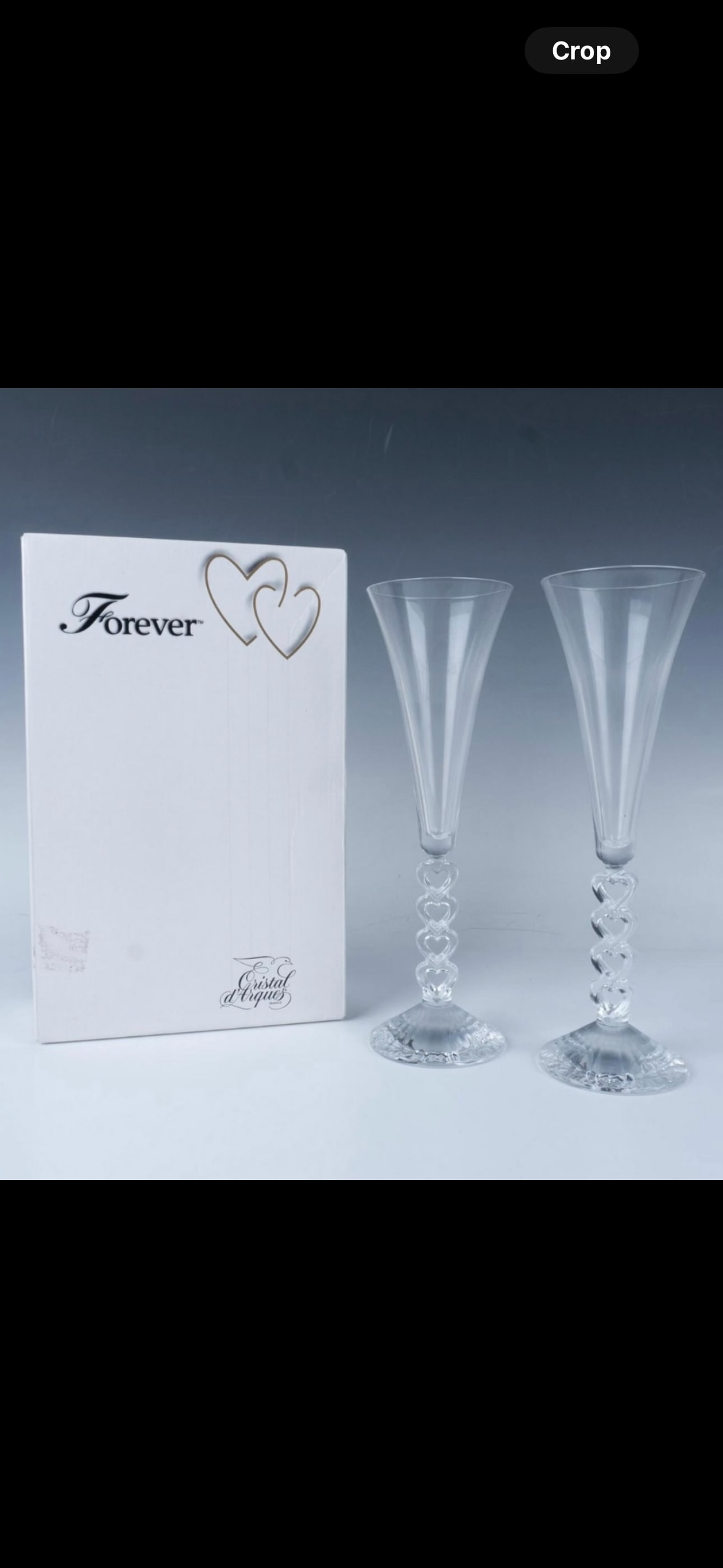 PAIR OF CRISTAL D'ARQUES CHAMPAGNE FLUTED GLASSES, FOREVER (1 of 4)