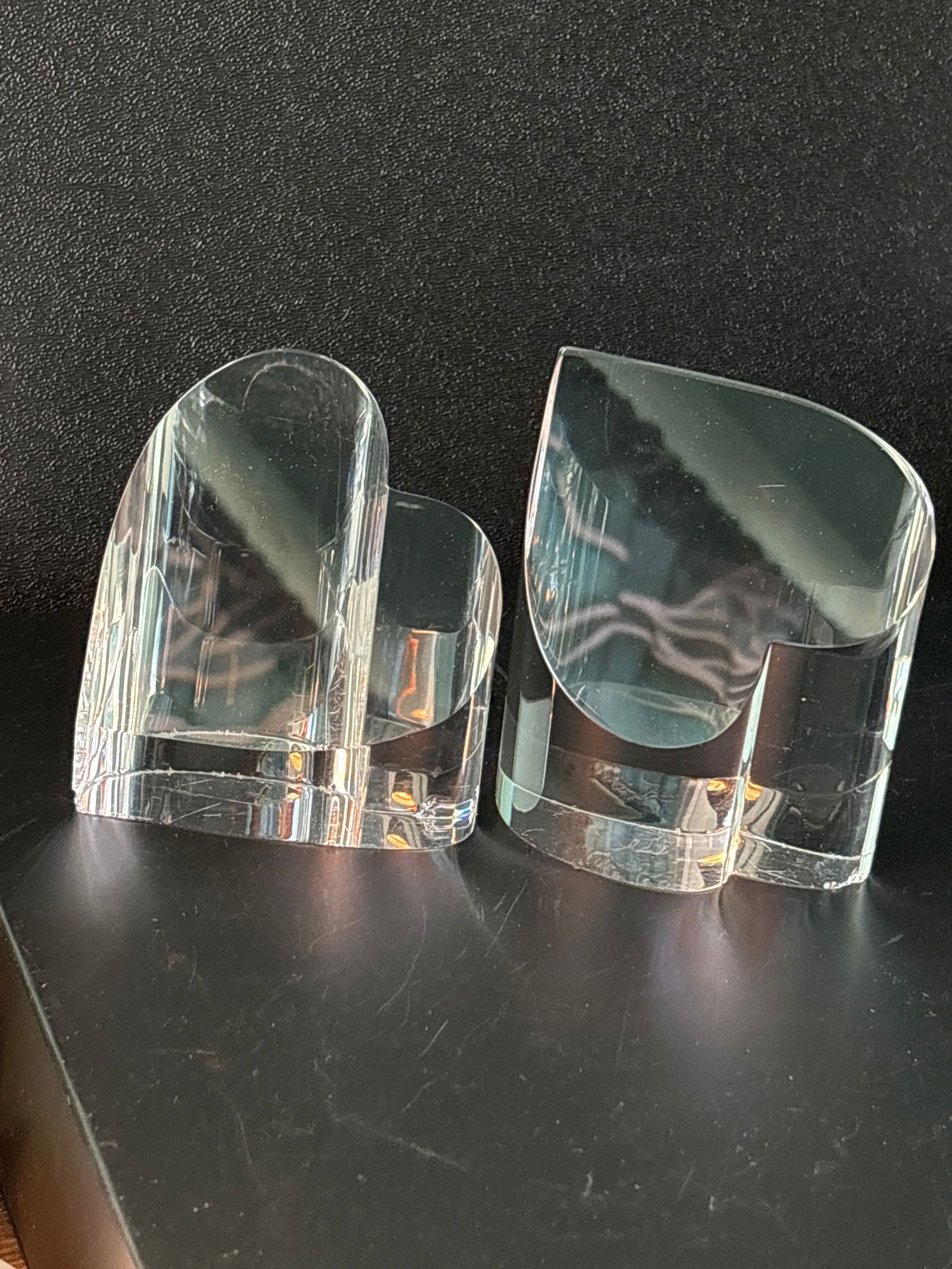 Pair Vintage signed Steuben clear art glass inch heart form desk top bookends (1 of 5)