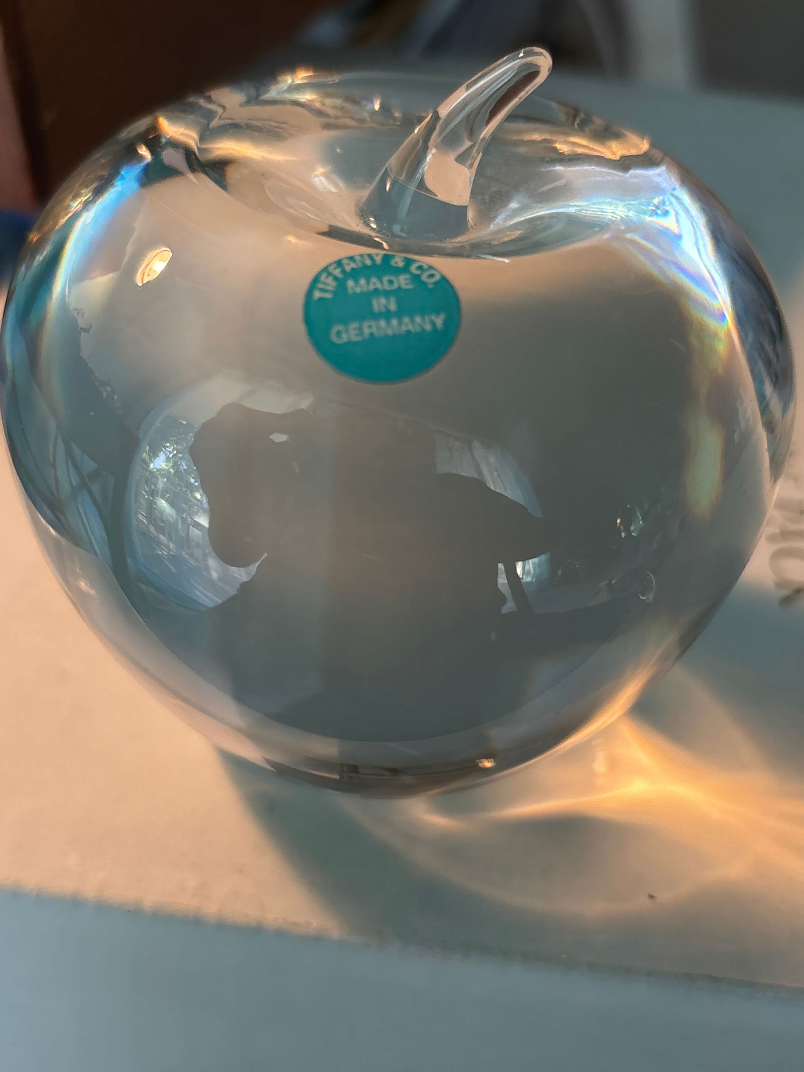 Vintage signed Tiffany & Co clear art glass 3 inch apple form paperweight (1 of 4)
