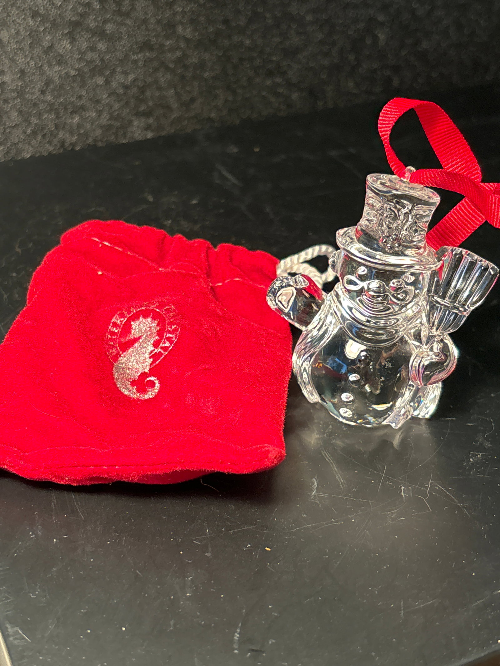 Waterford Irish Cut crystal snowman form 2&1/2inch ornament: Waterford Marquis Irish Cut crystal snowman form 2&1/2inch ornament. With Red original pouch.Good estate condition, no damage.