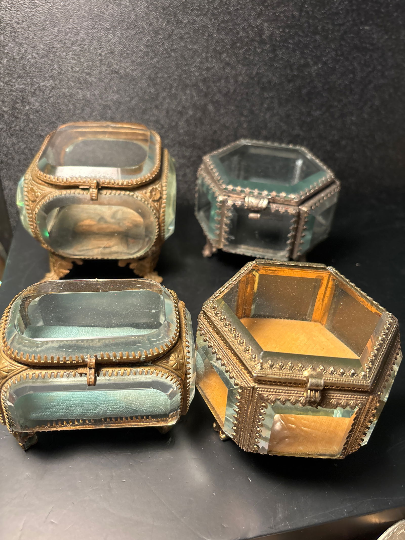 Group of Four Antique cut crystal & metal 4 inch jewelry boxes (1 of 5)