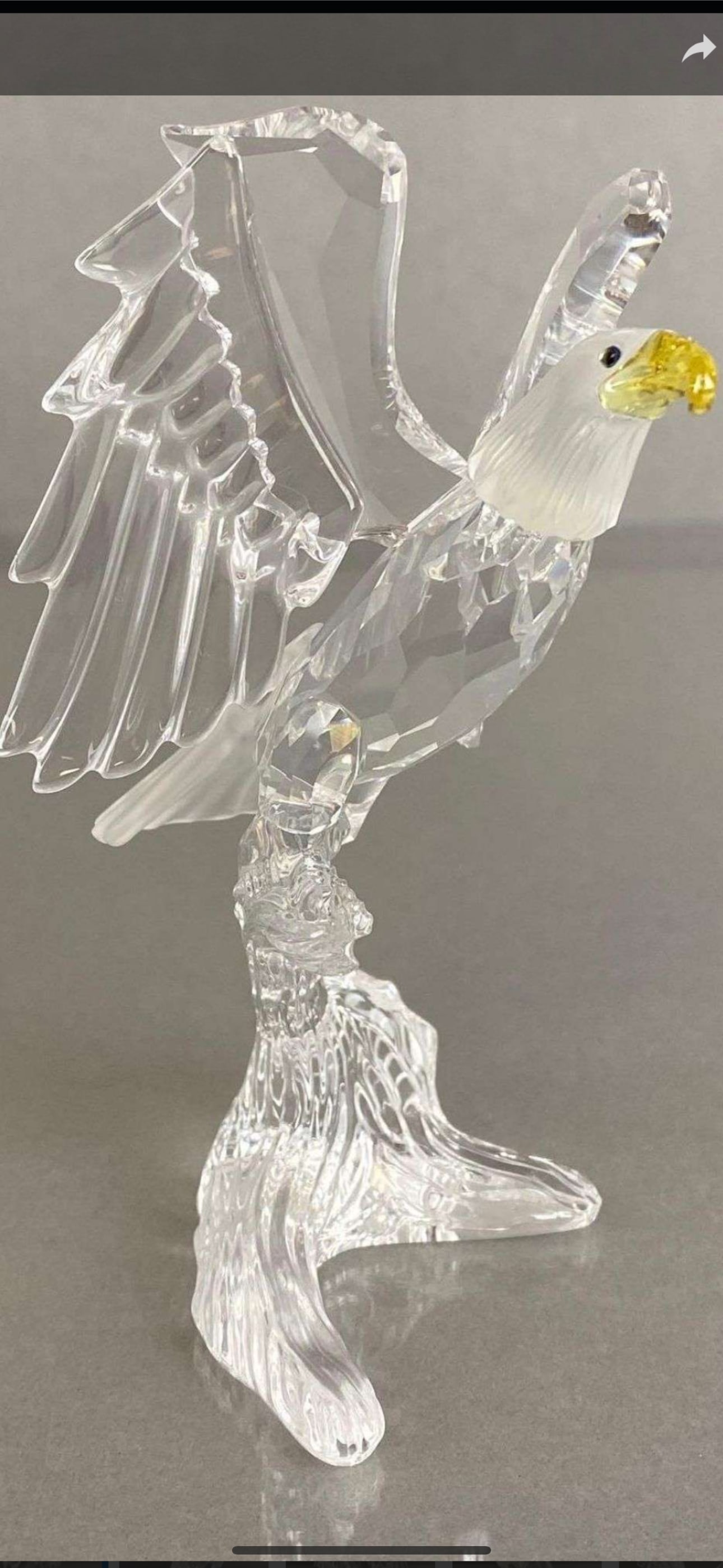 Austrian fine cut crystal 5&1/4 inch tall eagle on branch statue Signed w/ Swarovski logo (1 of 8)