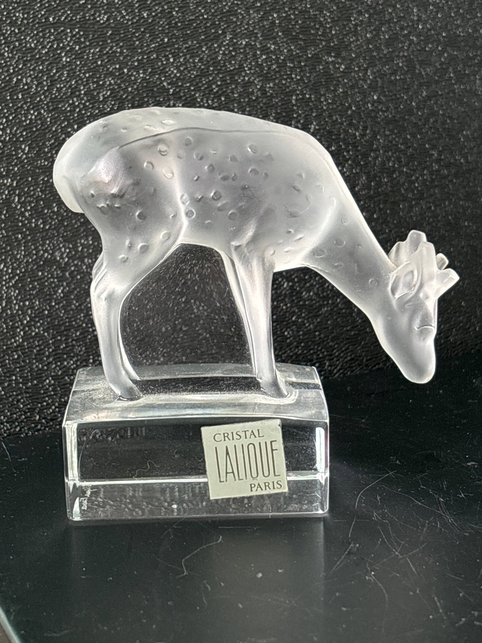 Original label signed Lalique France frosted crystal 3&1/2inch deer (1 of 7)