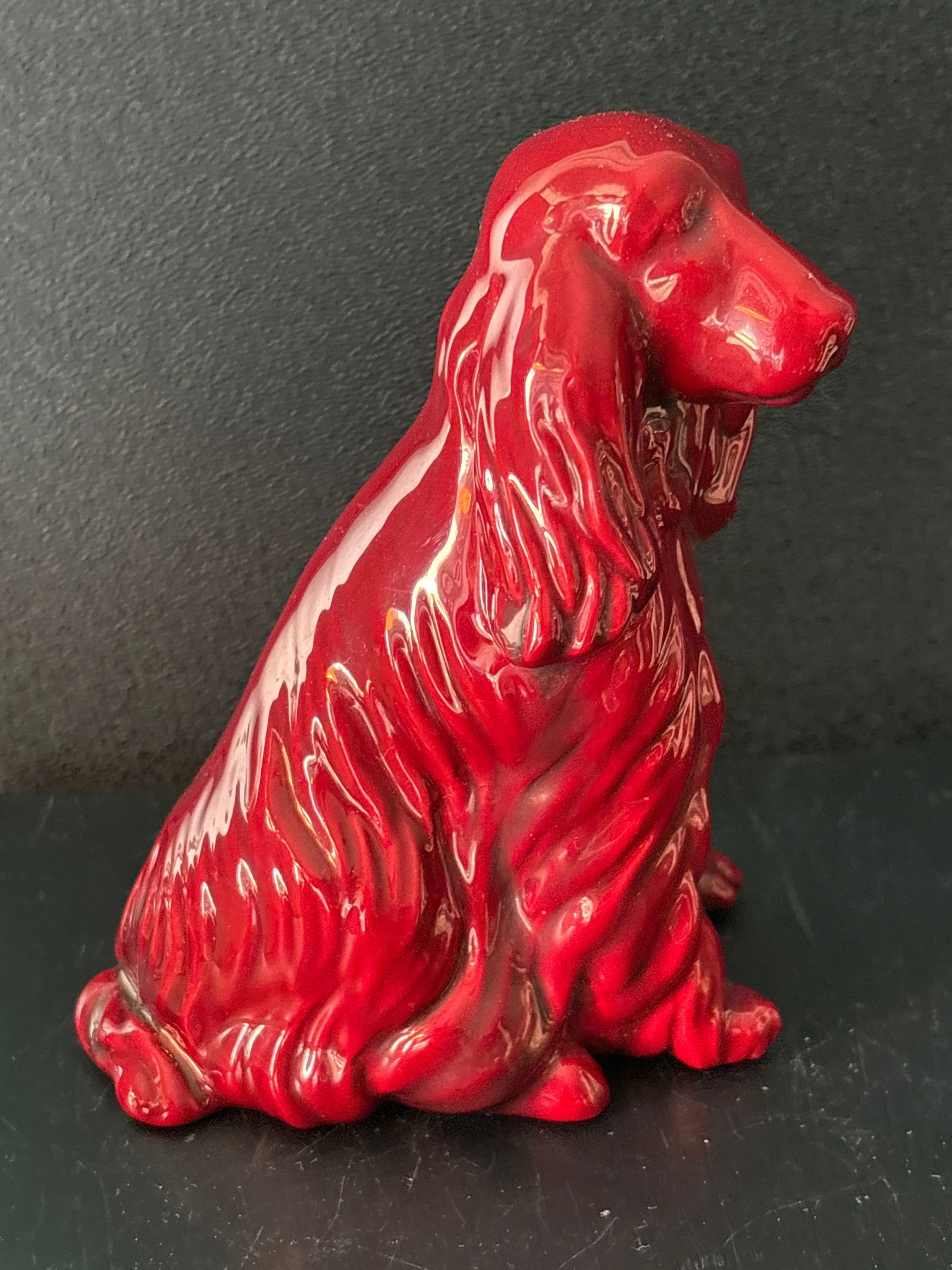 Setter dog Vintage Zsolnay Pecs Hungarian red glazed 5&1/4 inch statue: Vintage Zsolnay Pecs Hungarian flambé red glazed dog 4 inch statue.Signed on bottom. It is about 5&1/4 inches tall. Good condition