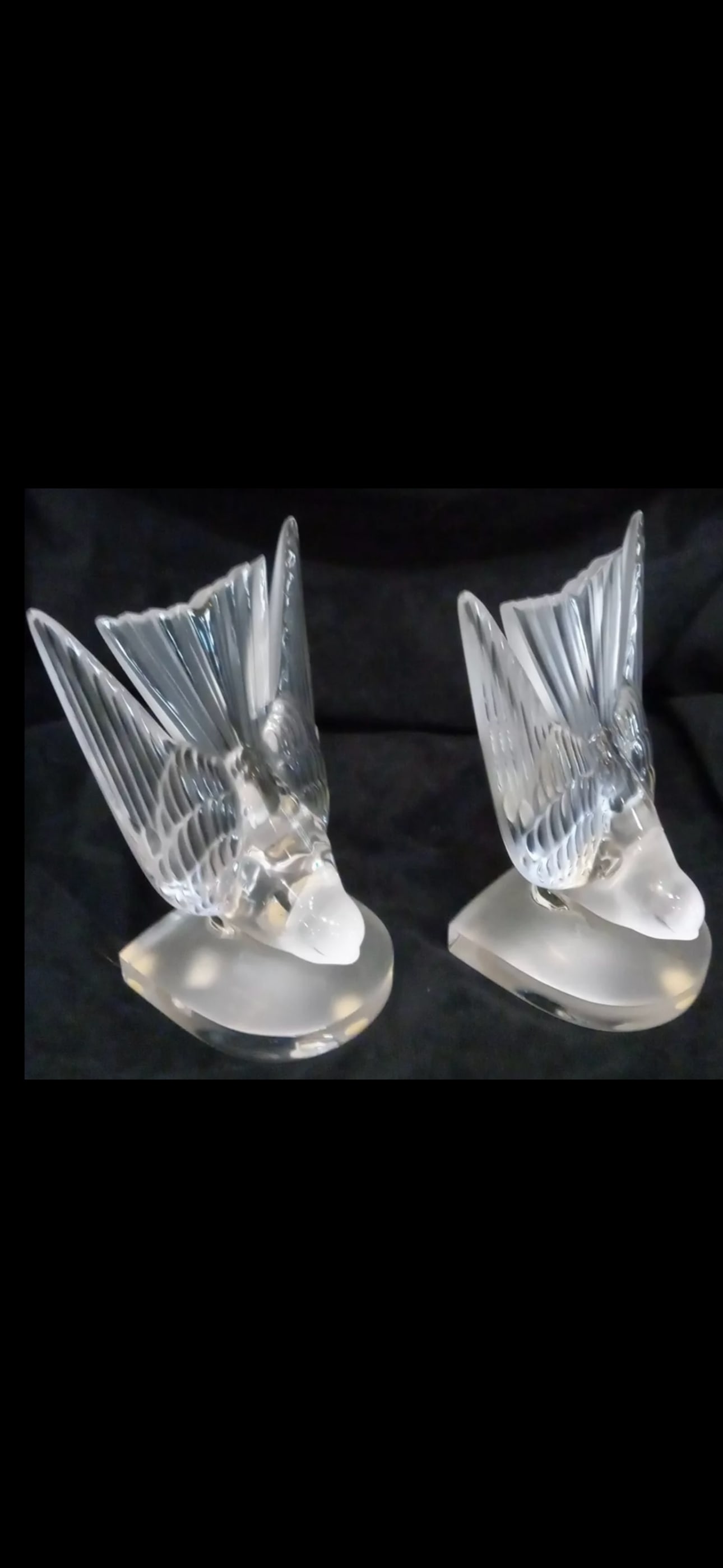 Original LALIQUE birds bookends, 6" x 4.25", Hirondelles Swallow Crystal Birds (1 of 6)